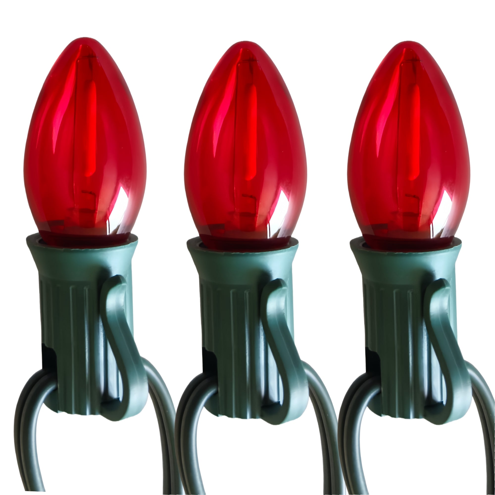 Commercial Grade Red C7 LED Christmas Lights 25Ft 25 Bulbs on Green Wire