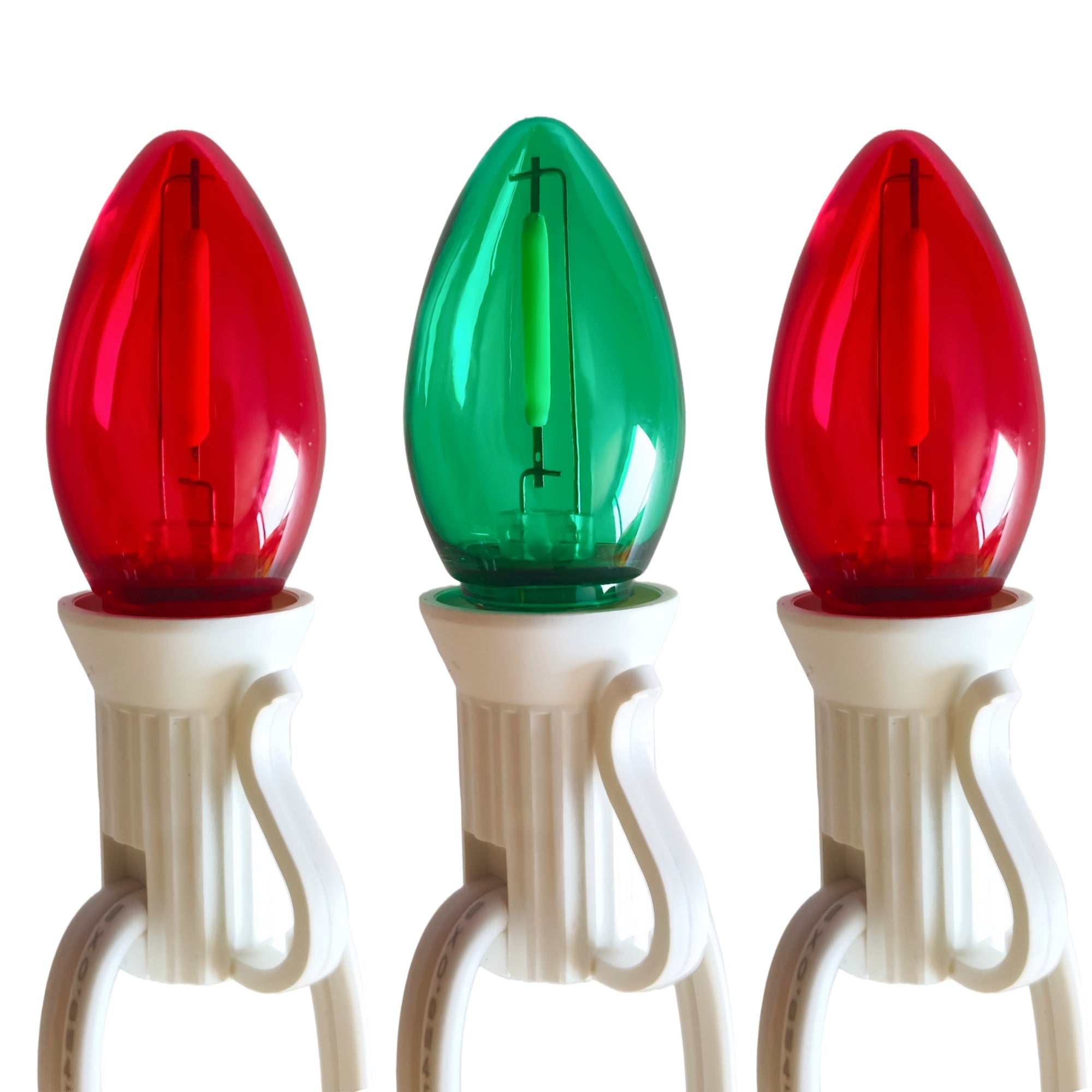 Commercial Grade Red Green C7 LED Christmas Lights 25Ft 25 Bulbs on White Wire