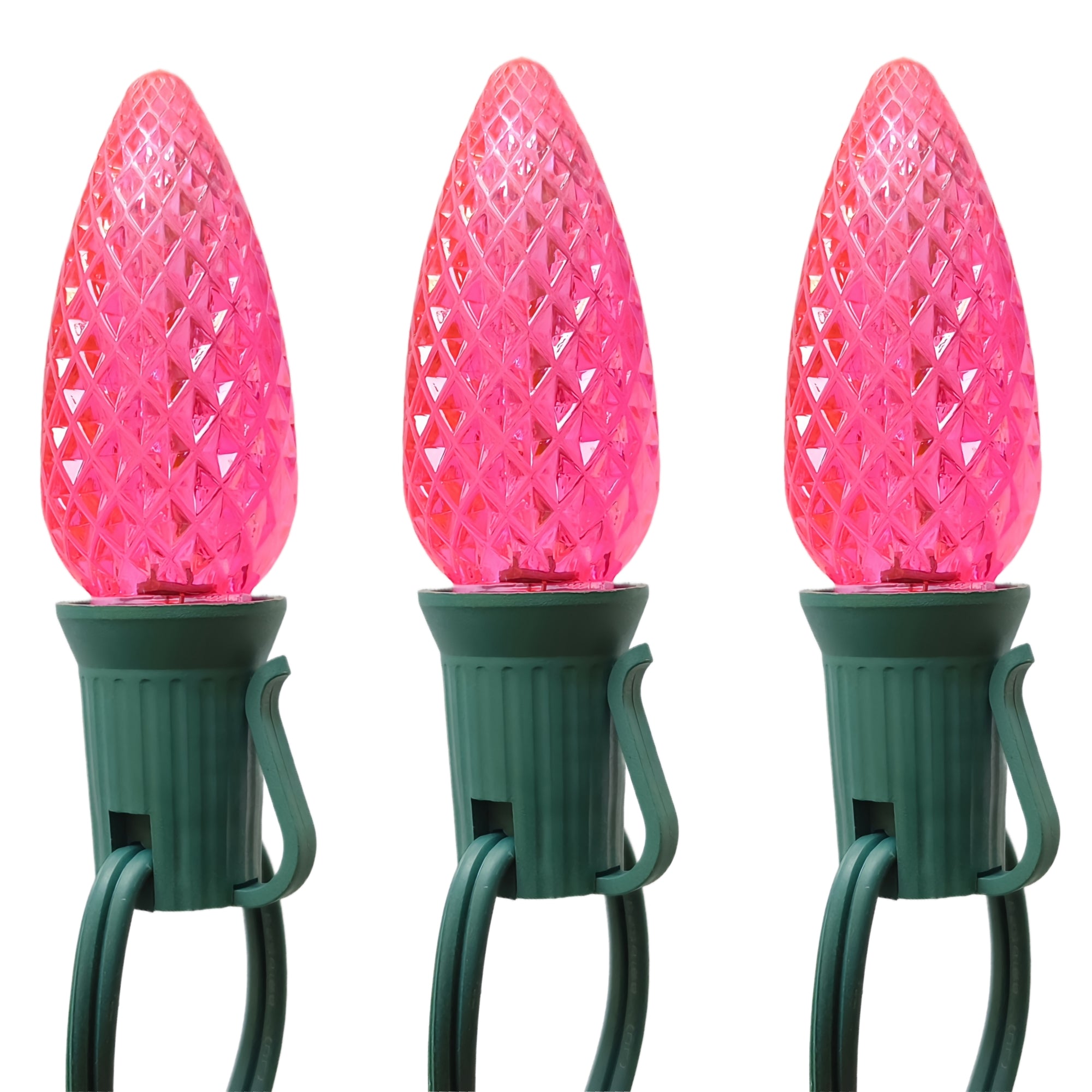 Commercial Grade Pink C9 LED Christmas Lights 25Ft 25 Bulbs on Green Wire