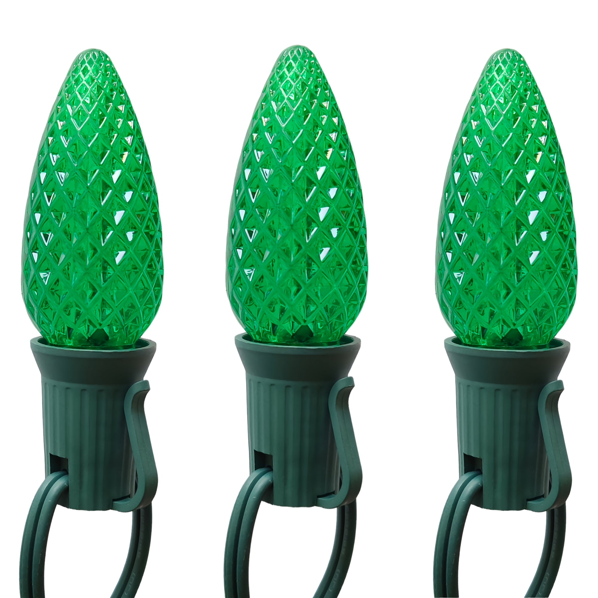 Commercial Grade Green C9 LED Christmas Lights 25Ft 25 Bulbs on Green Wire
