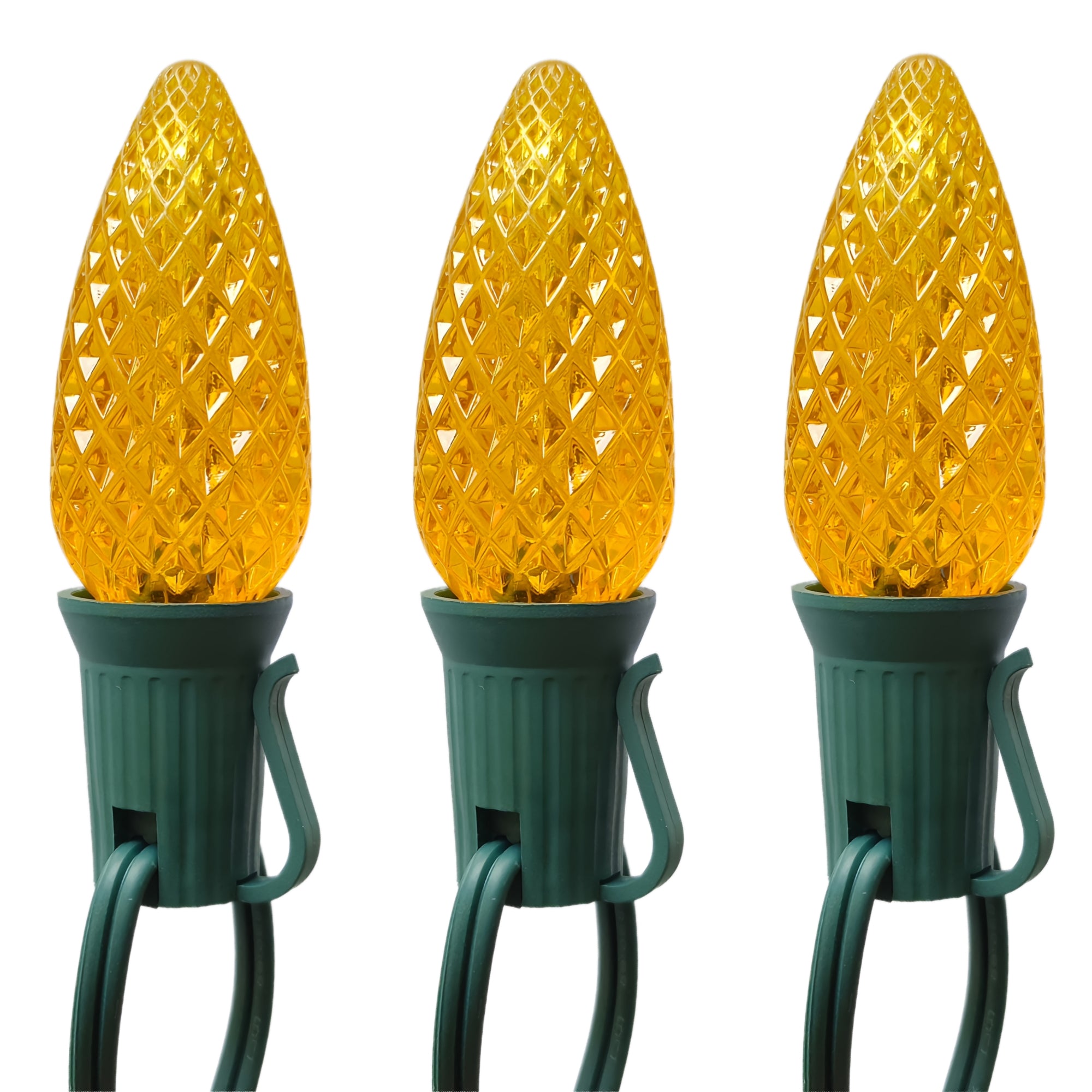 Commercial Grade Yellow C9 LED Christmas Lights 25Ft 25 Bulbs on Green Wire