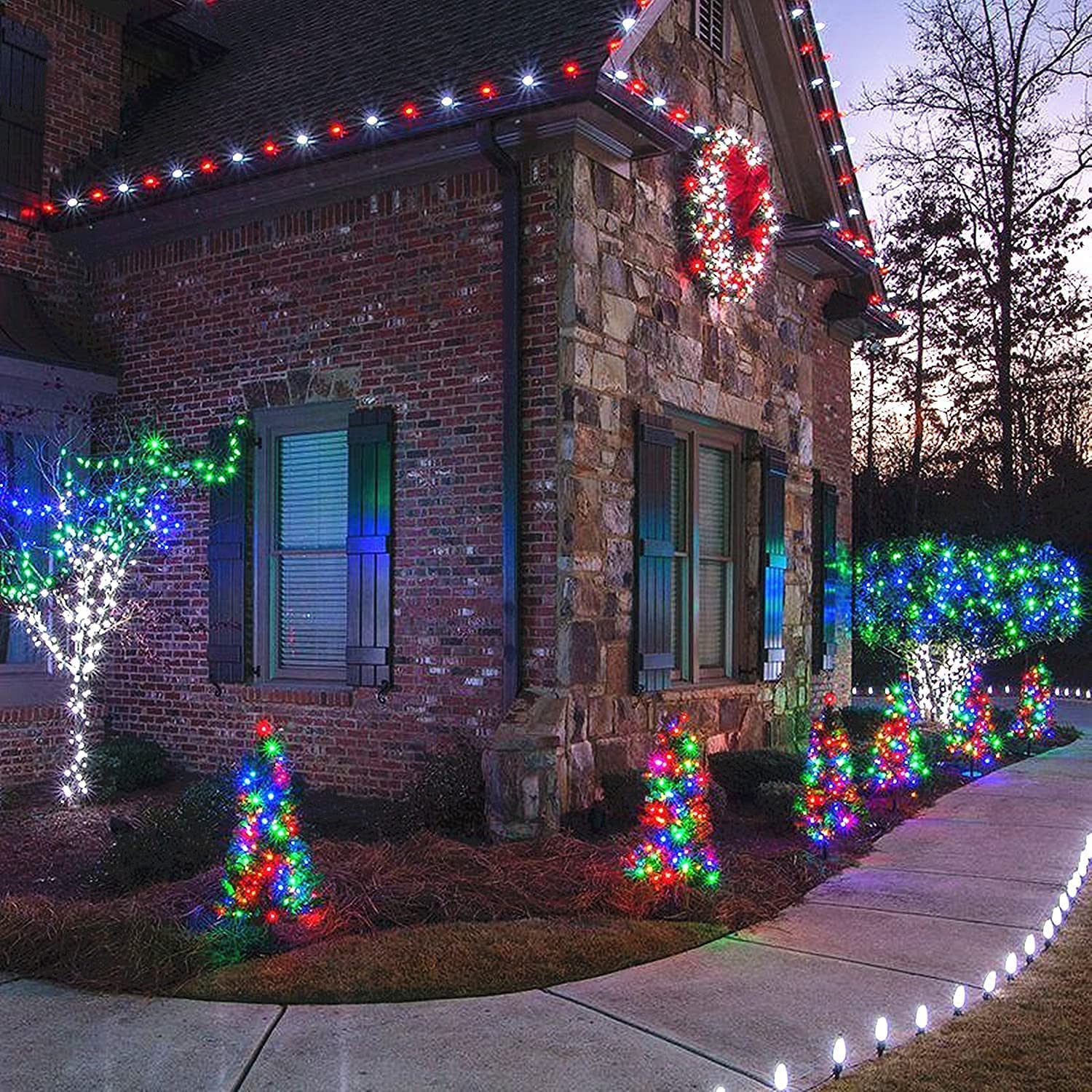 50 Count Multicolor LED Christmas Lights Battery Operated on Green Wire