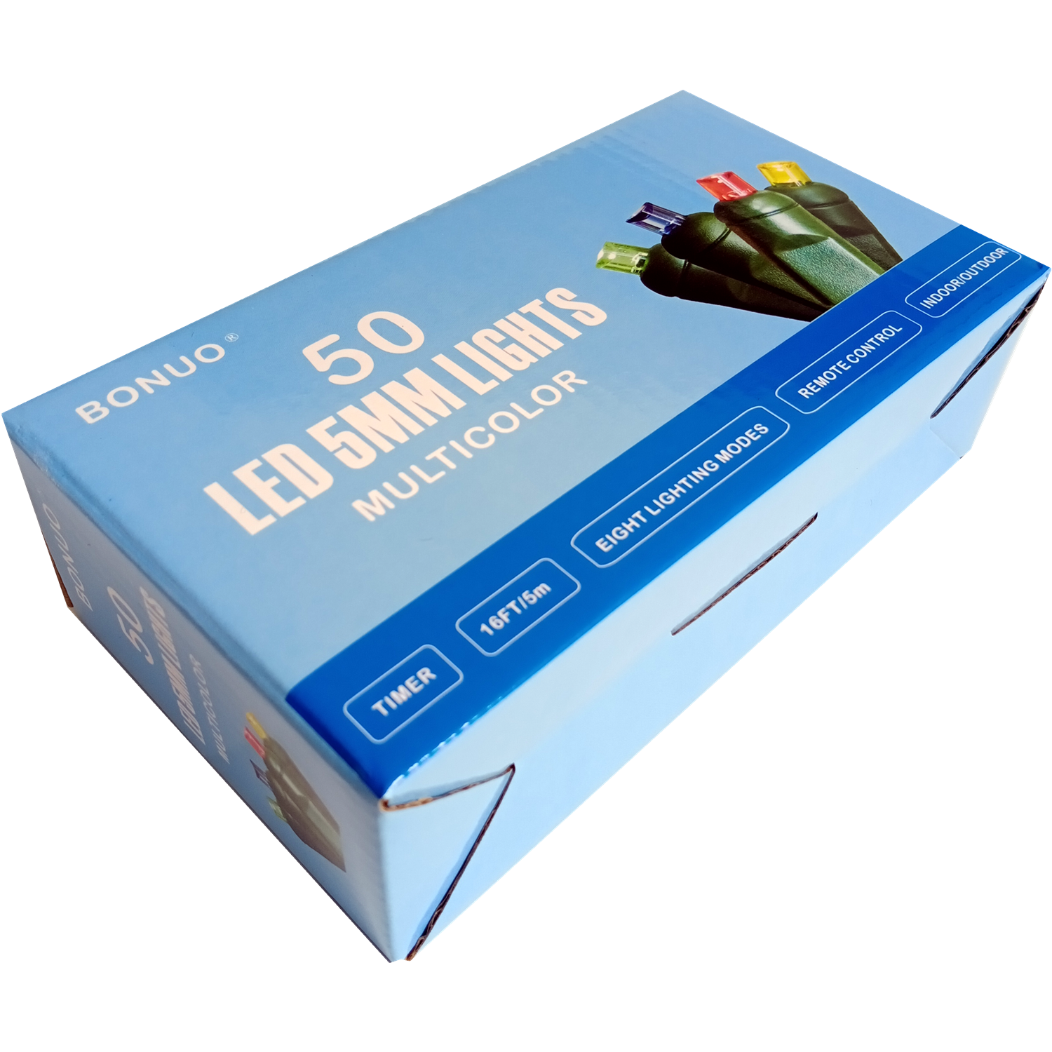 50 Count Multicolor LED Christmas Lights Battery Operated on Green Wire