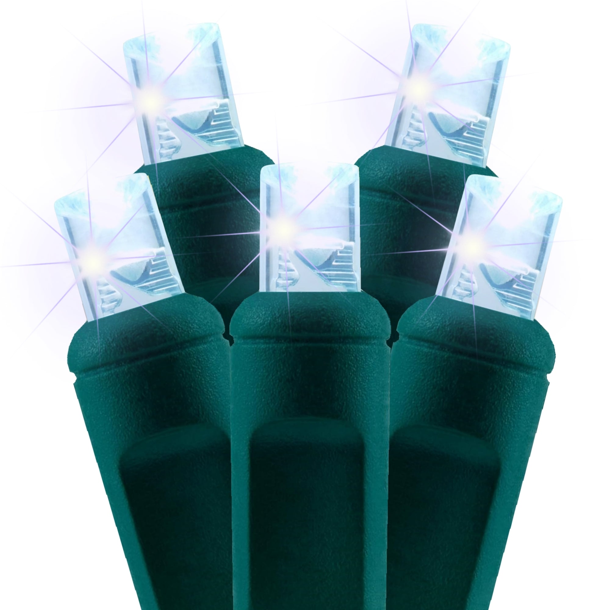 Commercial Grade Twinkle Cool White 5mm Wide Angle LED Christmas Lights on Green Wire