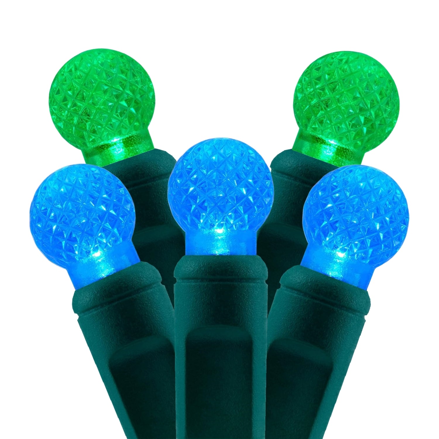 Commercial Grade Blue Green G12 LED Christmas Lights on Green Wire