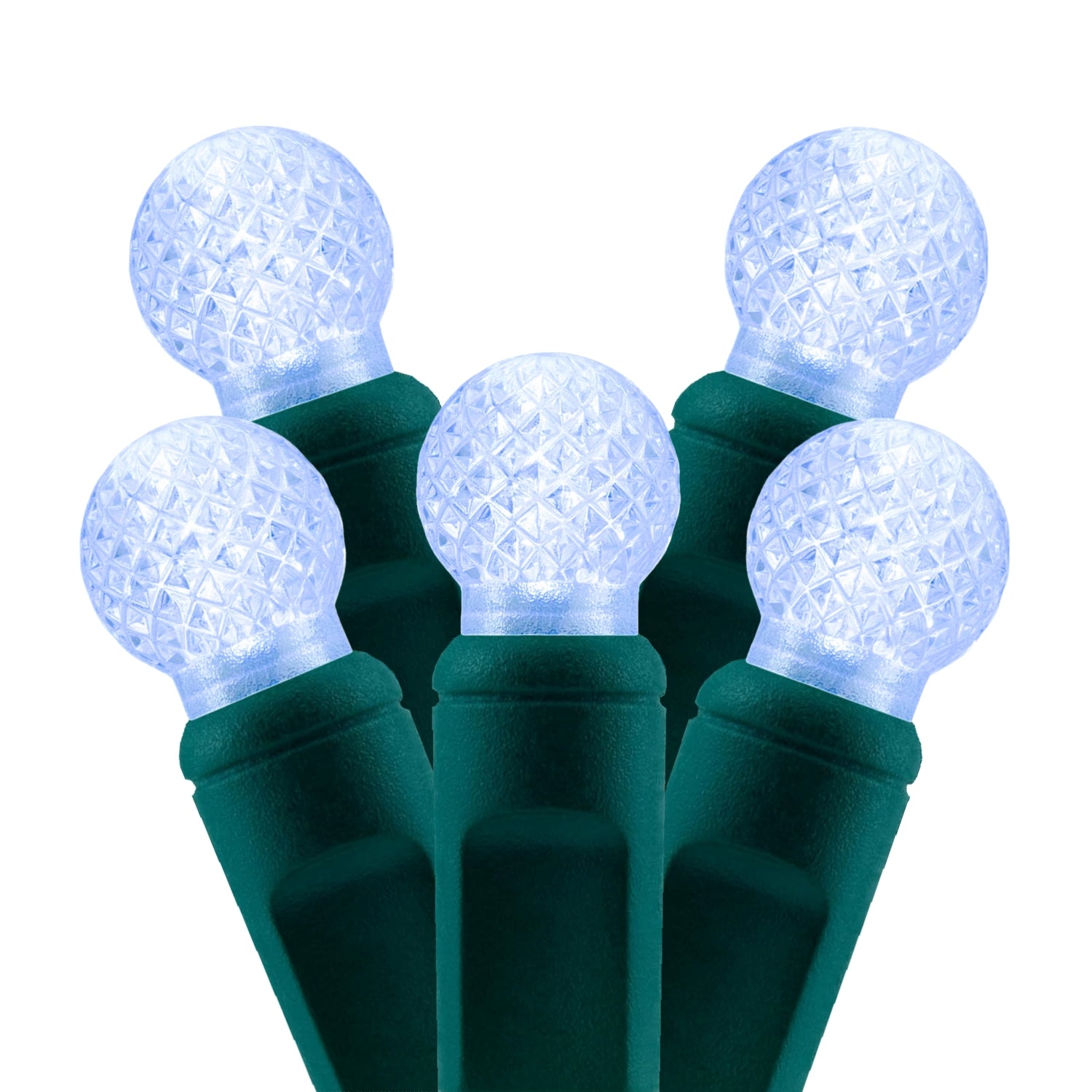 Commercial Grade Cool White G12 LED Christmas Lights on Green Wire