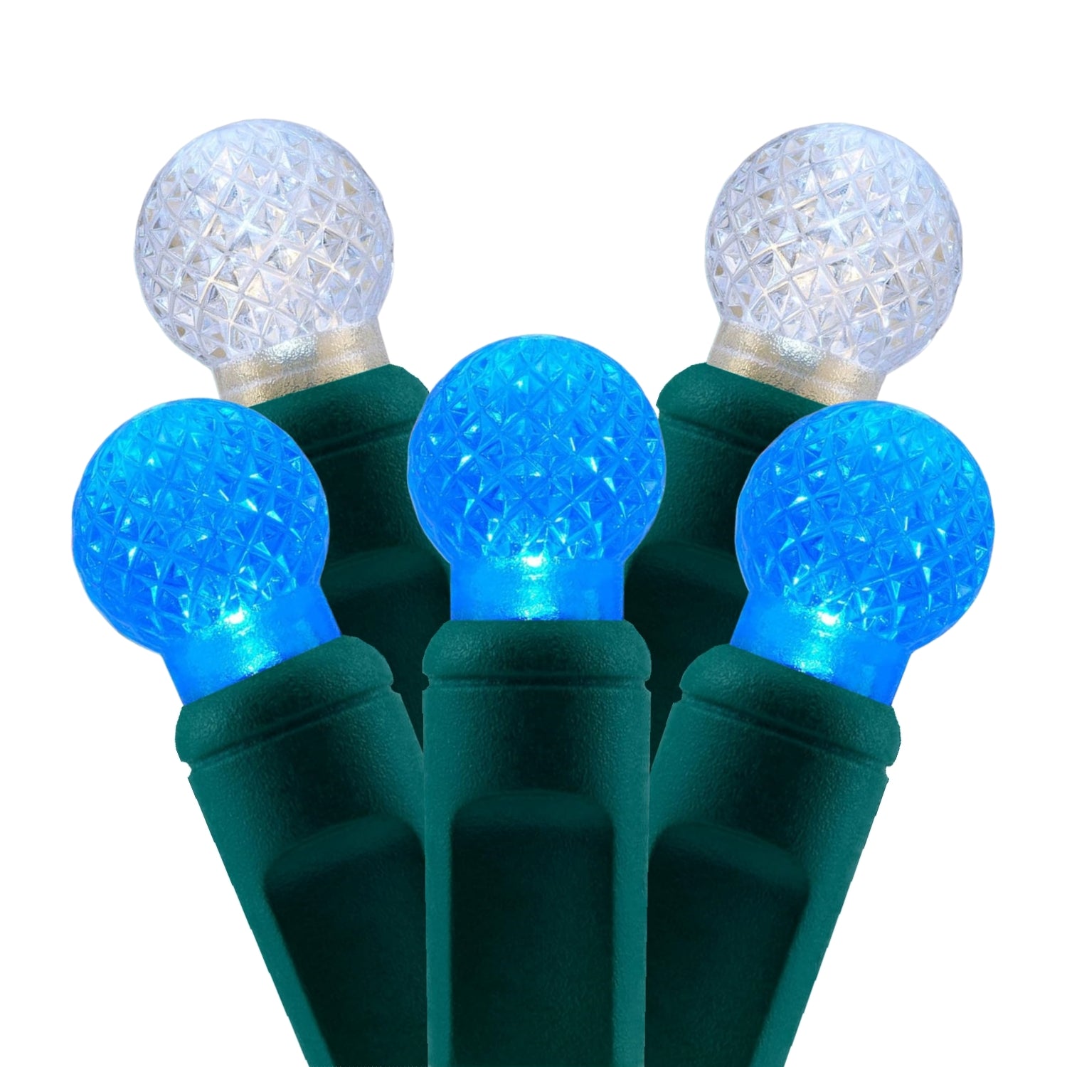 Commercial Grade White Blue G12 LED Christmas Lights on Green Wire