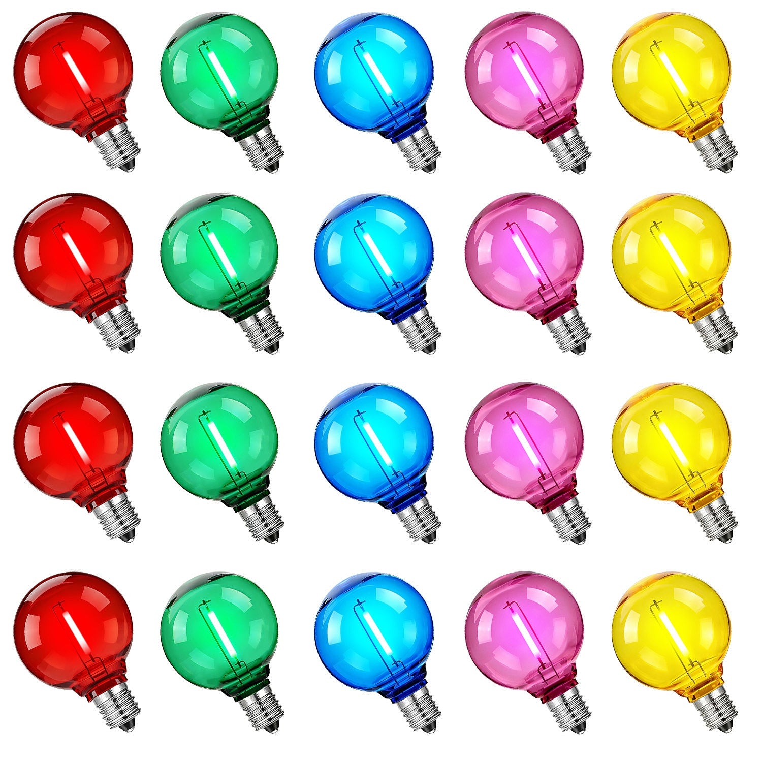 25 Pack 120V G40 LED Light Bulbs for Outdoor E12 Socket String Lights, Multicolor