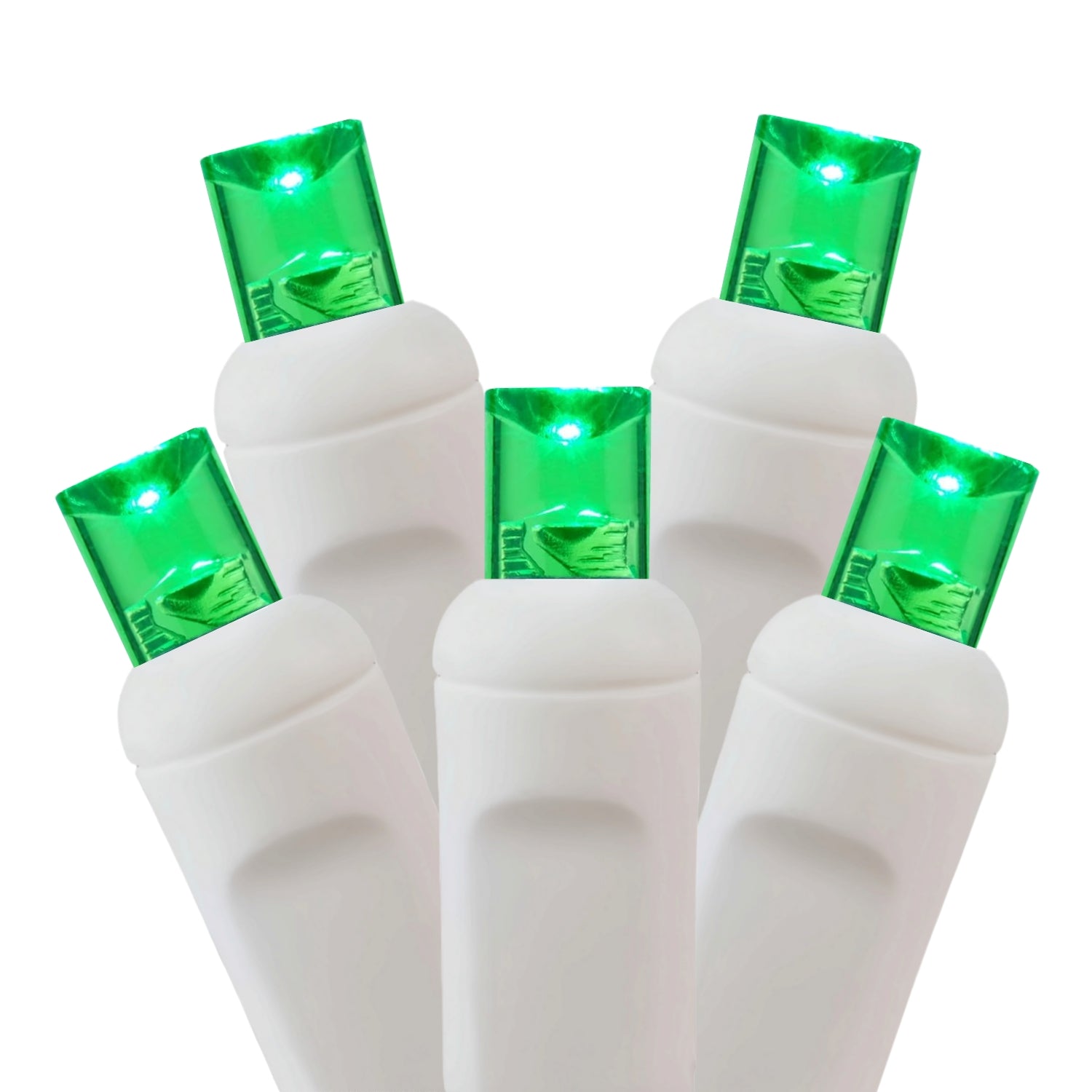 Commercial Grade Green 5mm Wide Angle LED Christmas Lights on White Wire