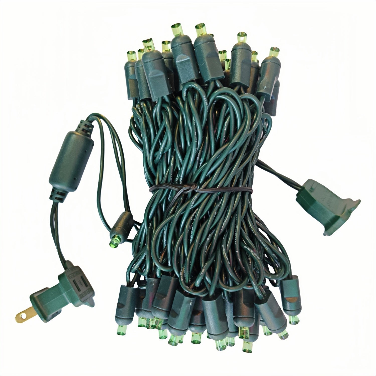Commercial Grade Slow Twinkle Green 5mm Wide Angle LED Christmas Lights on Green Wire