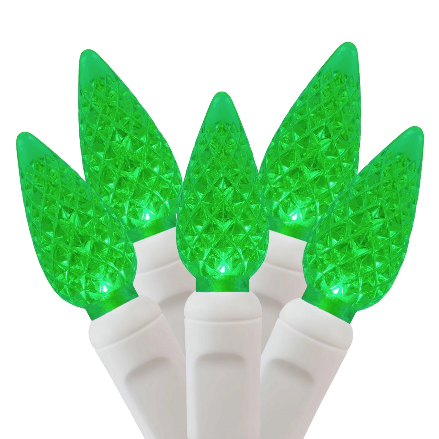 Commercial Grade Green C6 LED Christmas Lights on White Wire