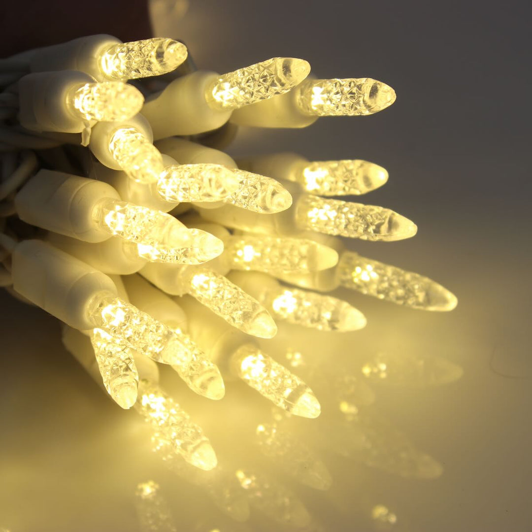 Commercial Grade Warm White M5 LED Christmas Lights on White Wire