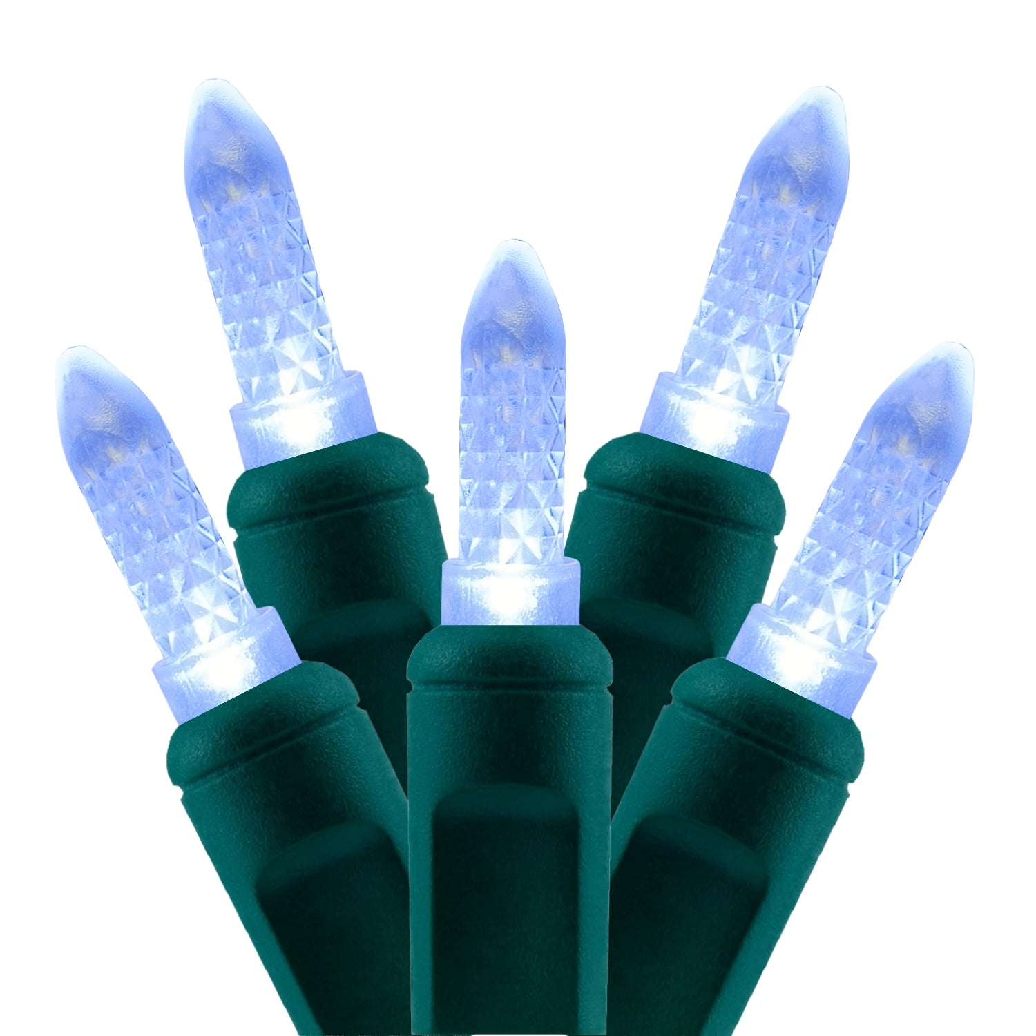 Commercial Grade Cool White M5 LED Christmas Lights on Green Wire