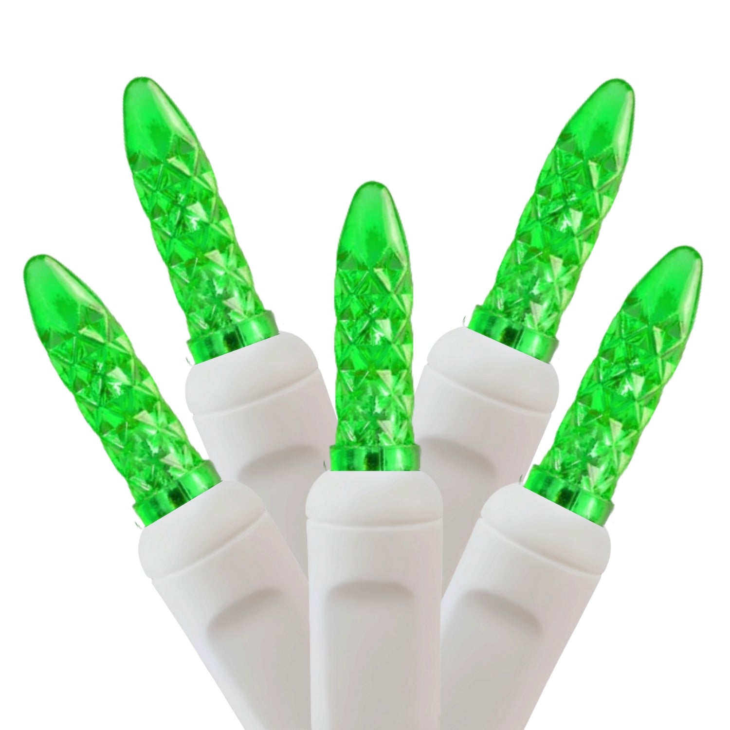 Commercial Grade Green M5 LED Christmas Lights on White Wire