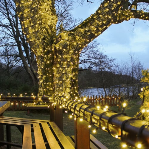 Commercial Grade Warm White 5mm Wide Angle LED Christmas Lights on Green Wire
