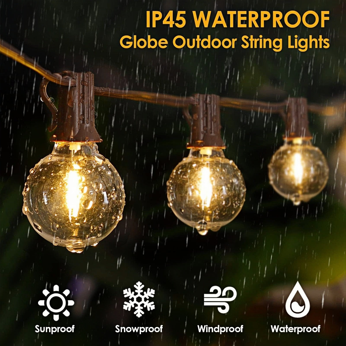 25Ft G40 LED Hanging Patio Outdoor String Lights on Black Wire