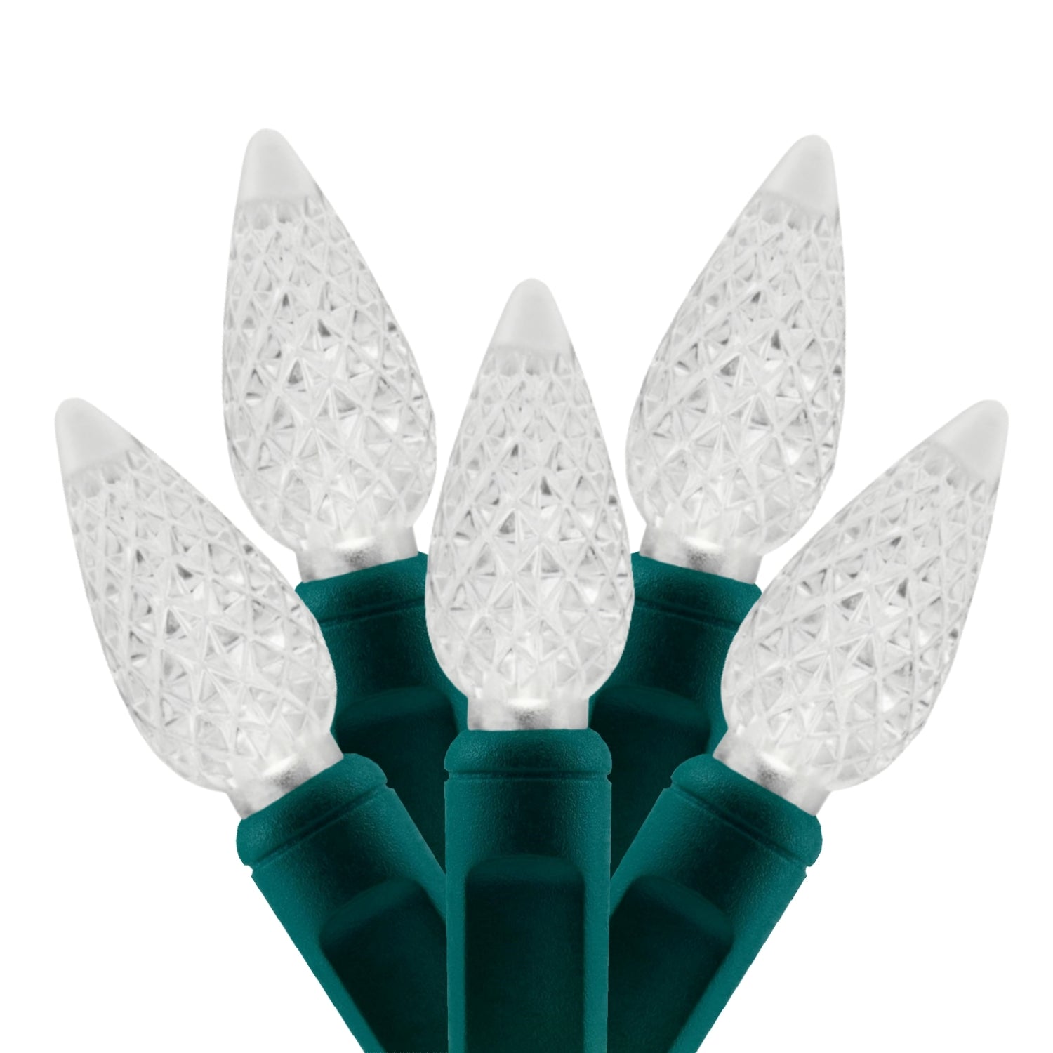 Commercial Grade Pure White C6 LED Christmas Lights on Green Wire