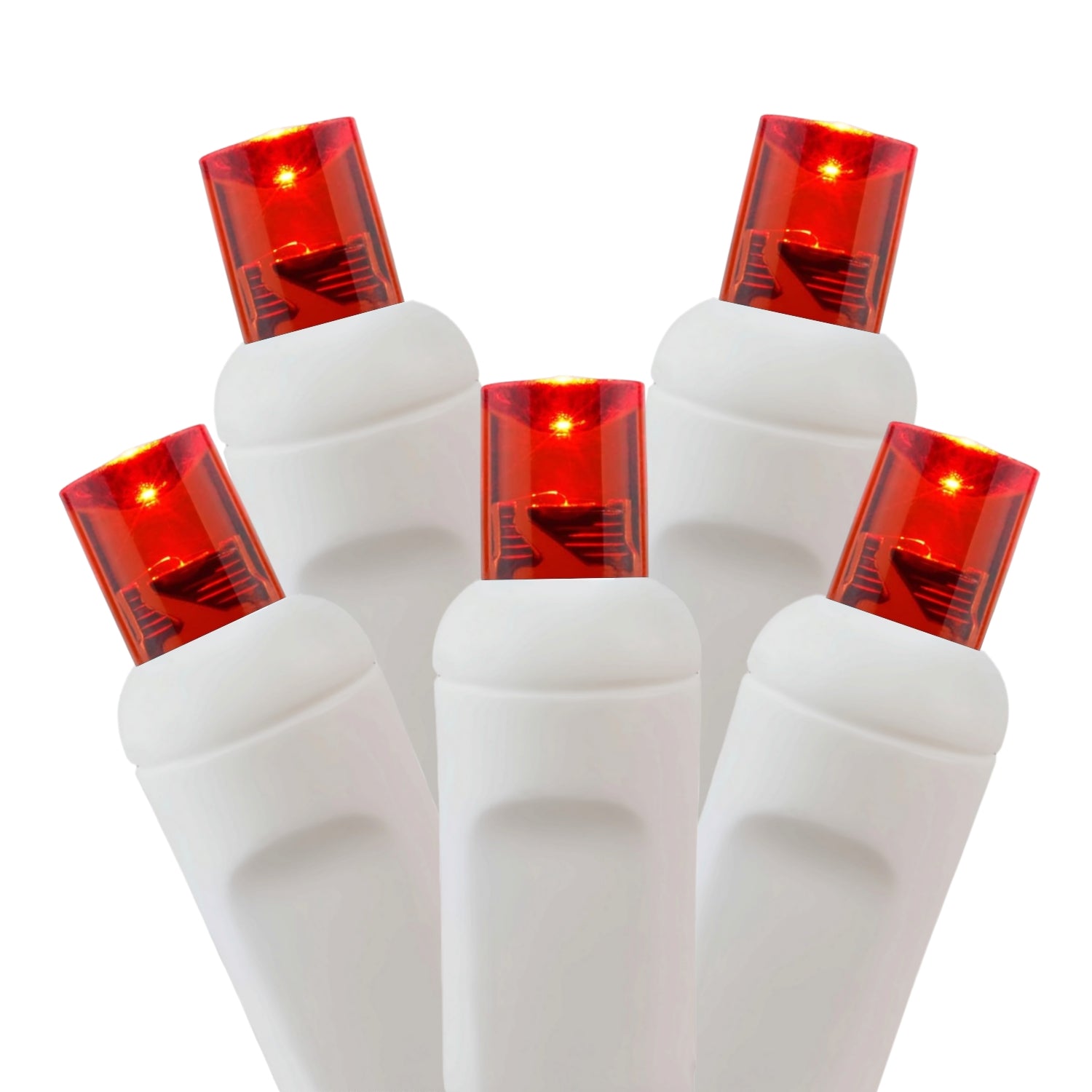 Commercial Grade Red 5mm Wide Angle LED Christmas Lights on White Wire