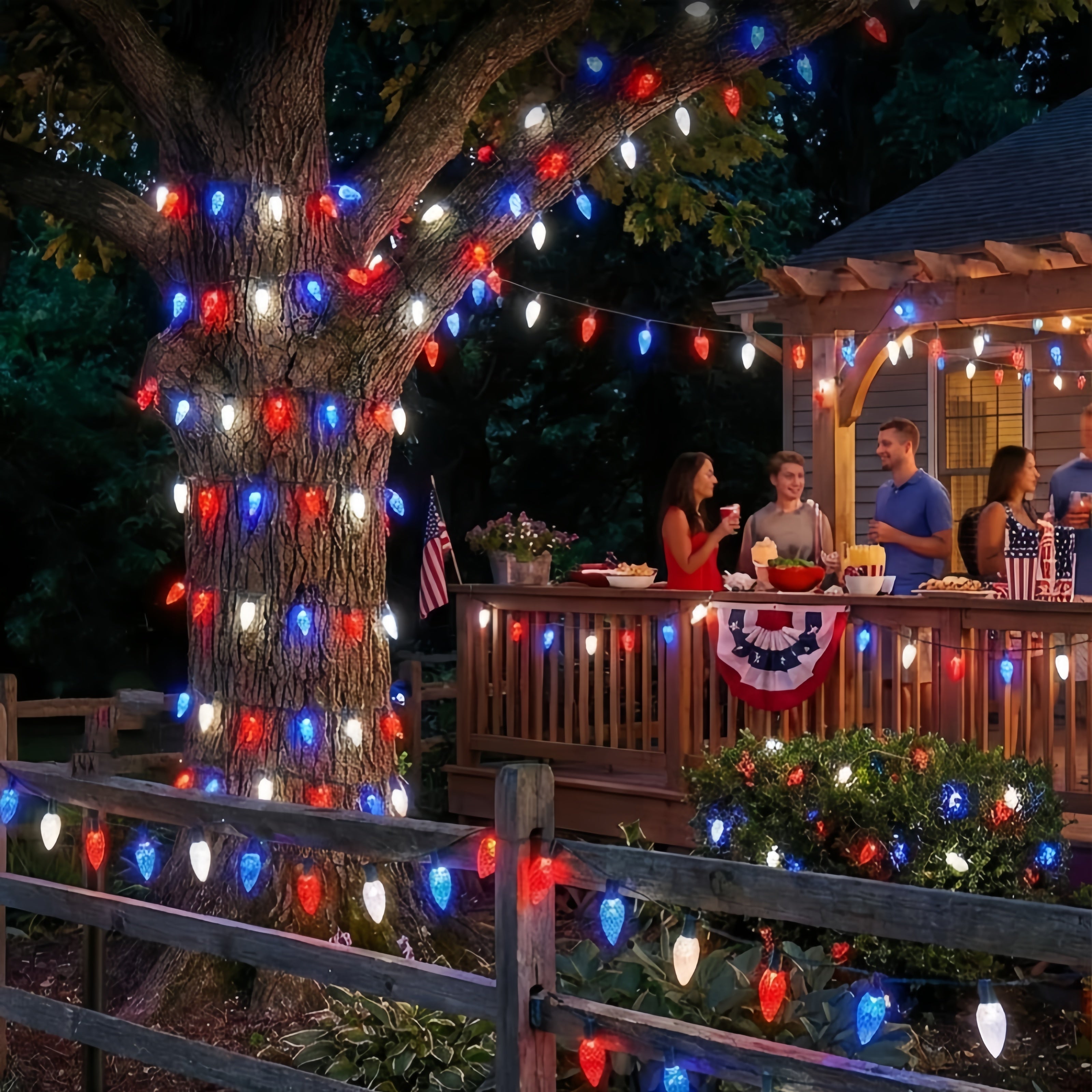 Commercial Grade Red White Blue C6 LED Christmas Lights on Green Wire