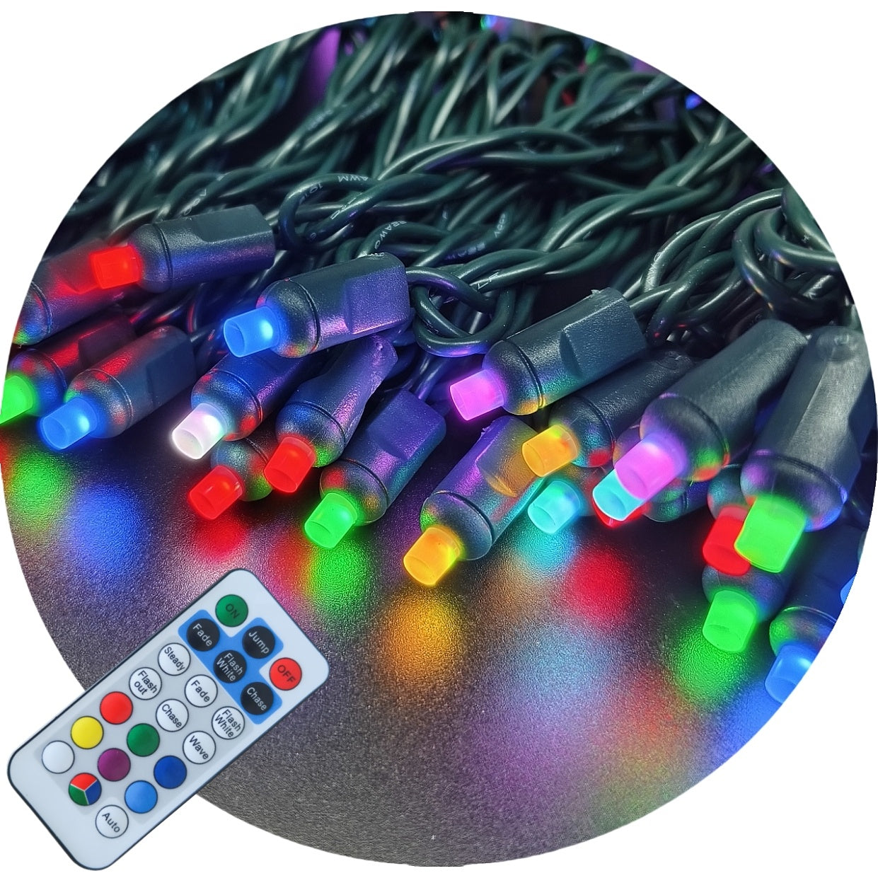Outdoor Waterproof RGB Mini 5mm LED Christmas Lights on Green Wire