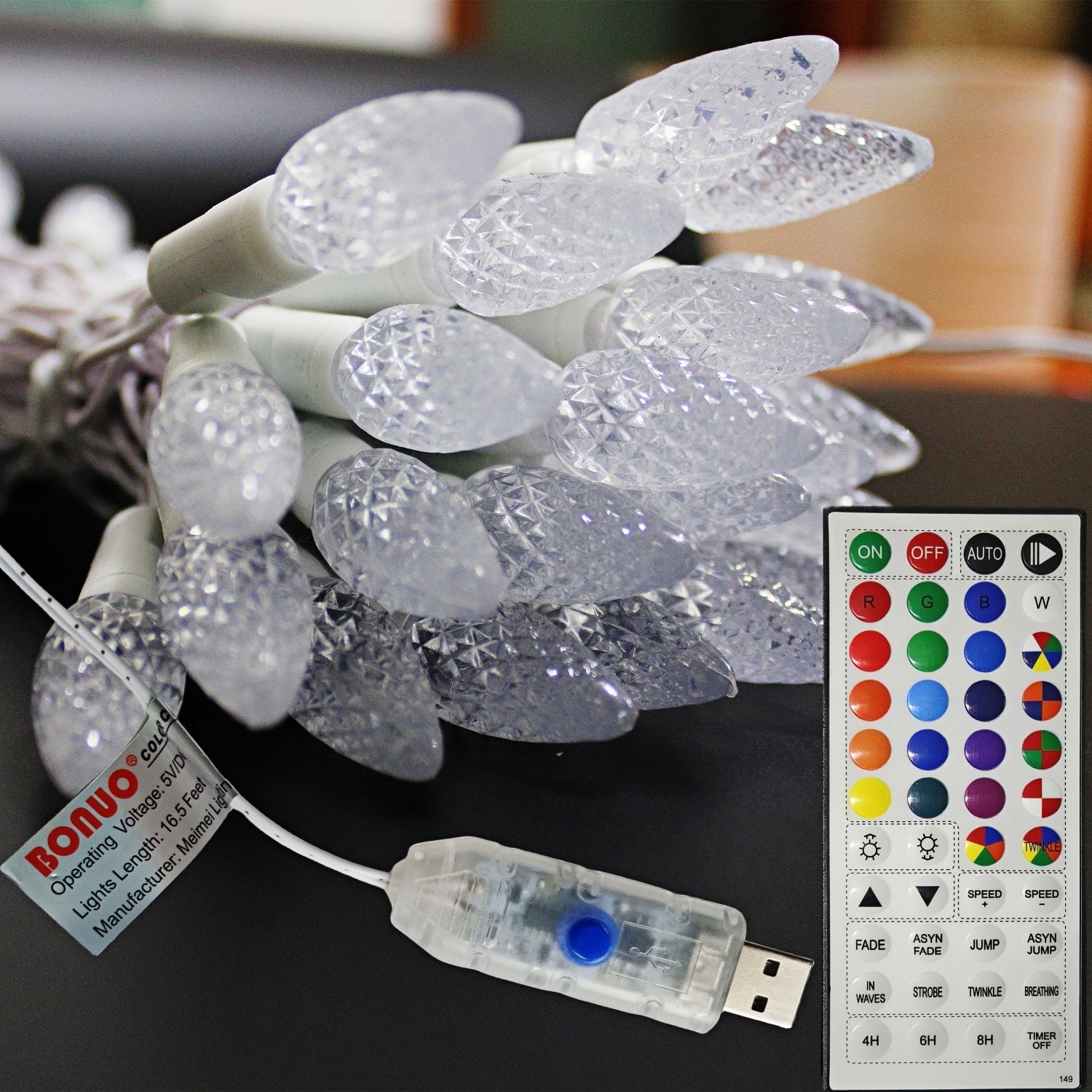 50 LED RGB Color Changing C6 String Lights USB Plug-in for Valentines Day Decoration