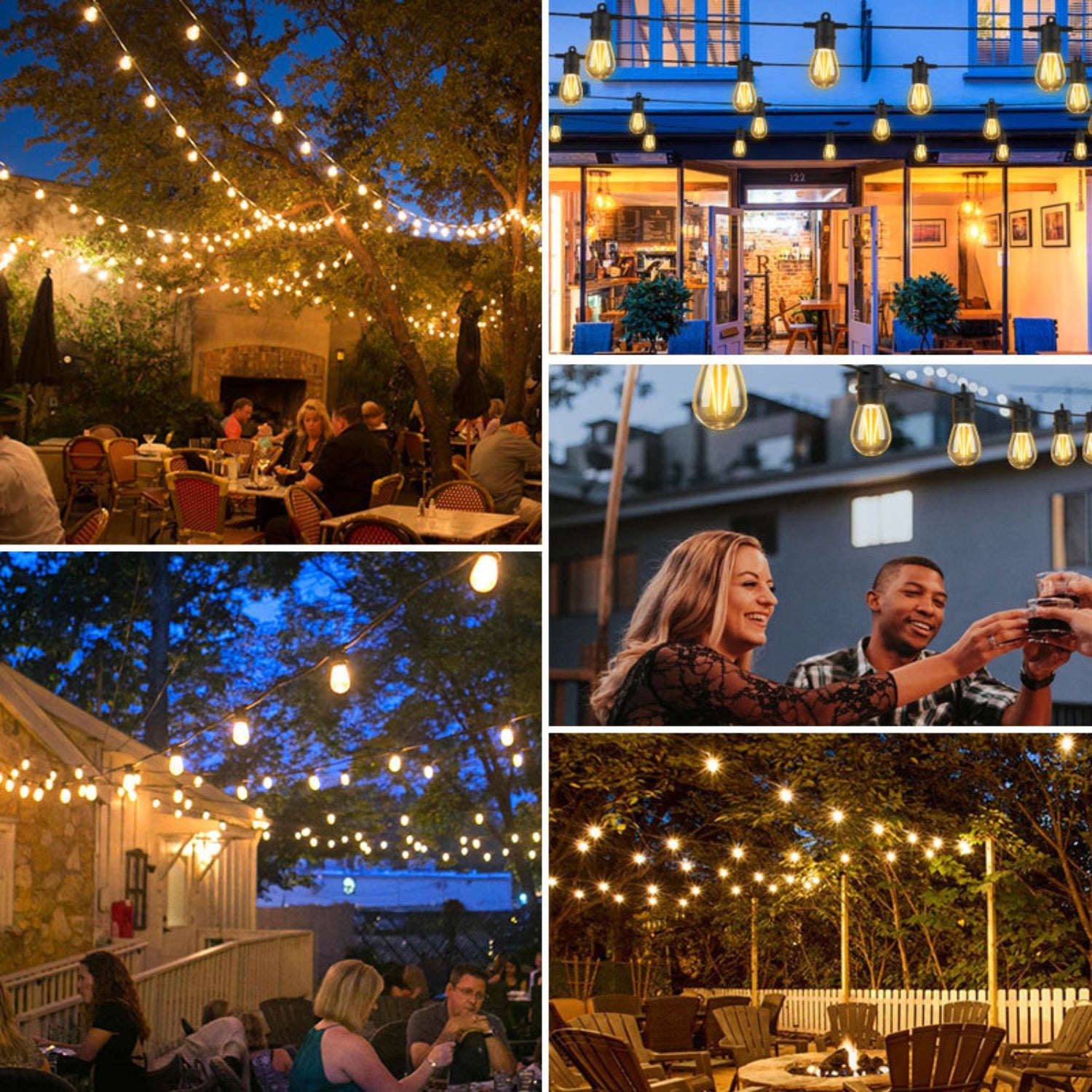 Solar Powered S14 LED Hanging Patio Outdoor String Lights on Black Wire