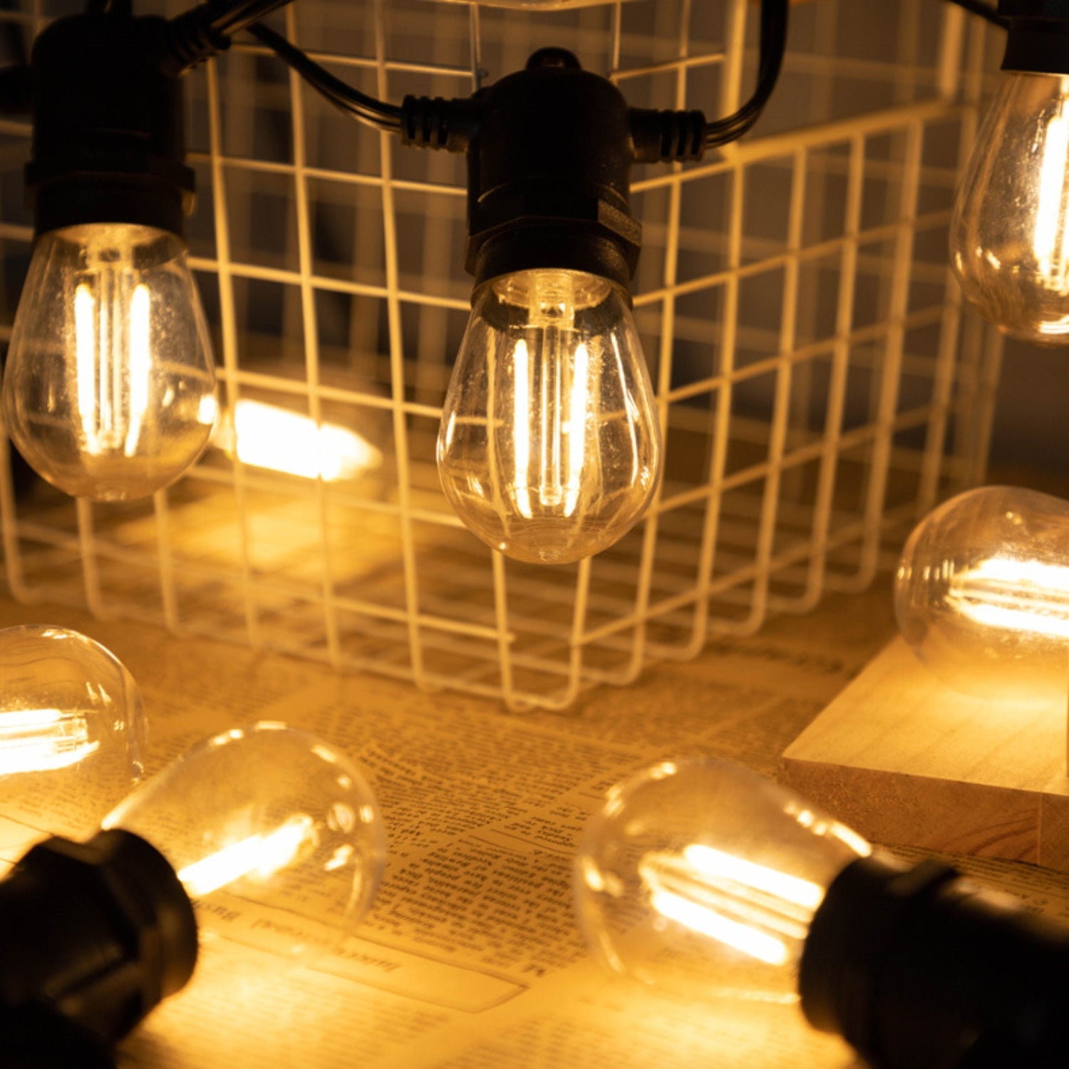 Solar Powered S14 LED Hanging Patio Outdoor String Lights on Black Wire