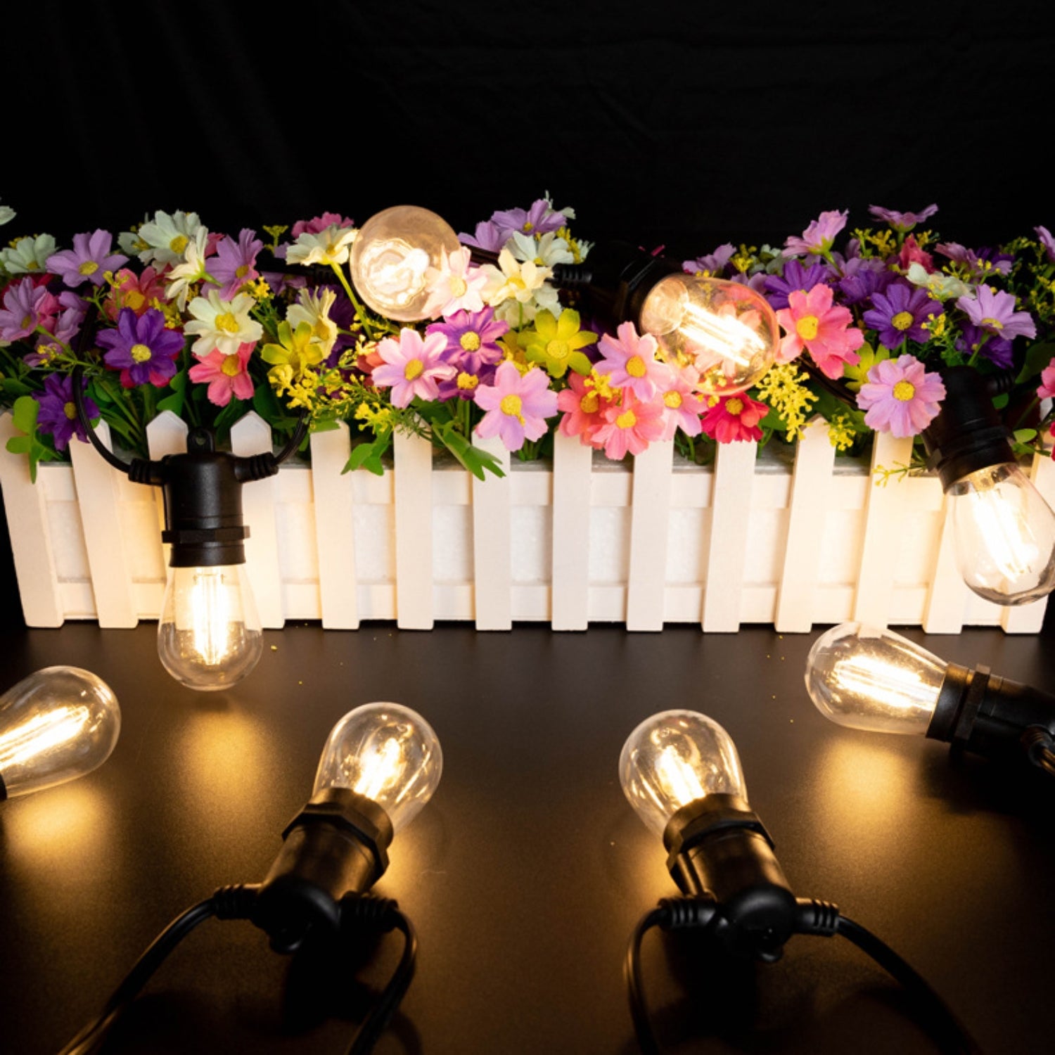 Solar Powered S14 LED Hanging Patio Outdoor String Lights on Black Wire