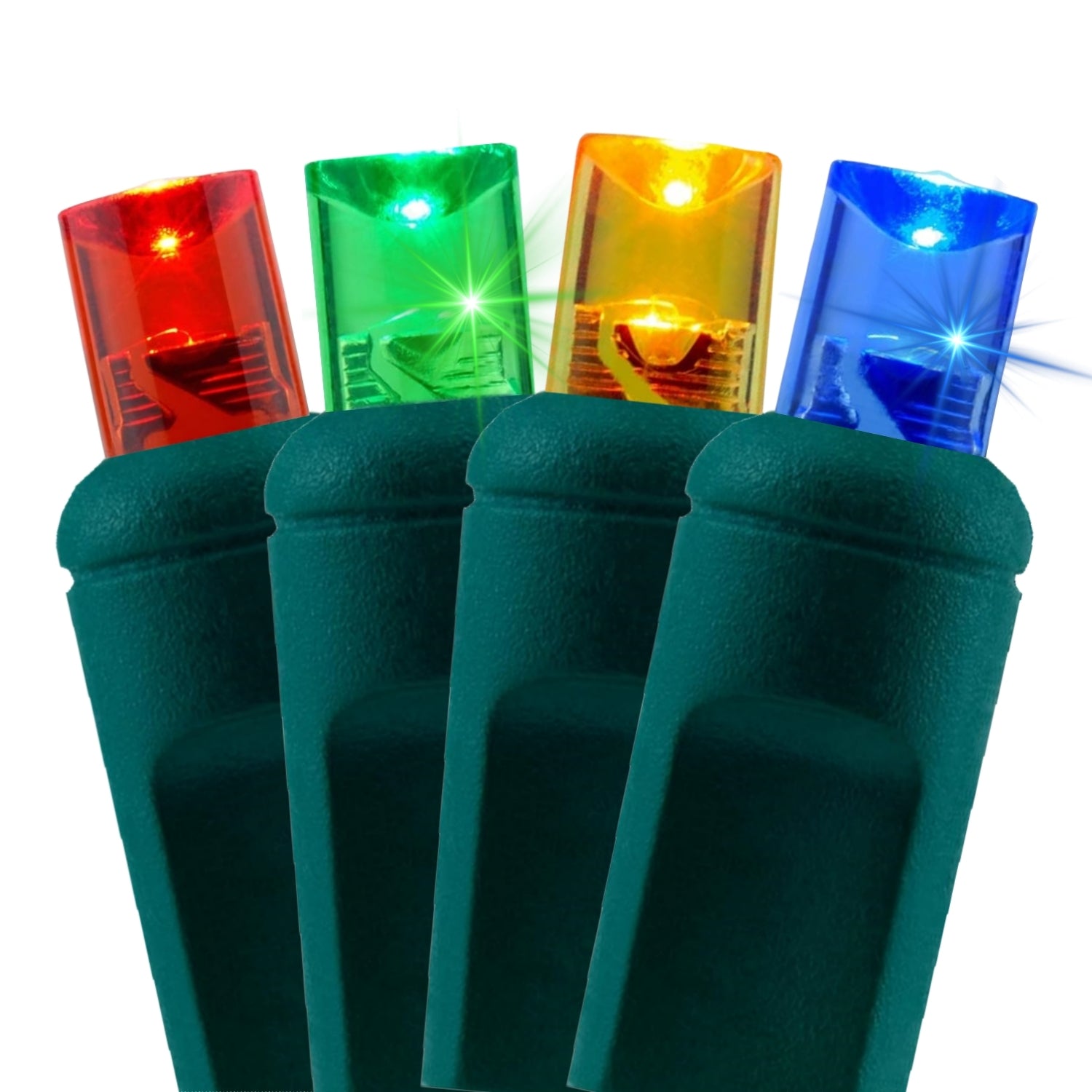 Commercial Grade Slow Twinkle Multicolor 5mm Wide Angle LED Christmas Lights on Green Wire