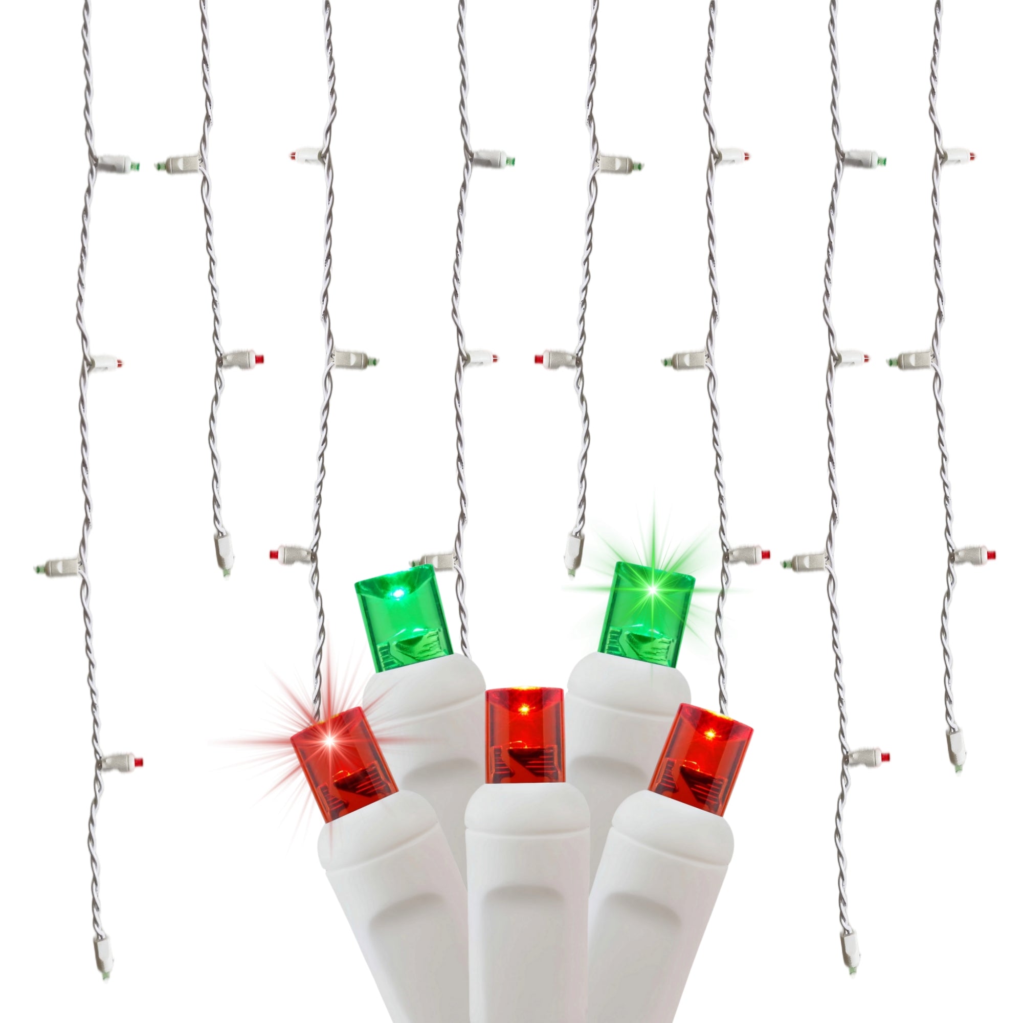 Commercial Grade Slow Twinkle Red Green LED Icicle Lights on White Wire