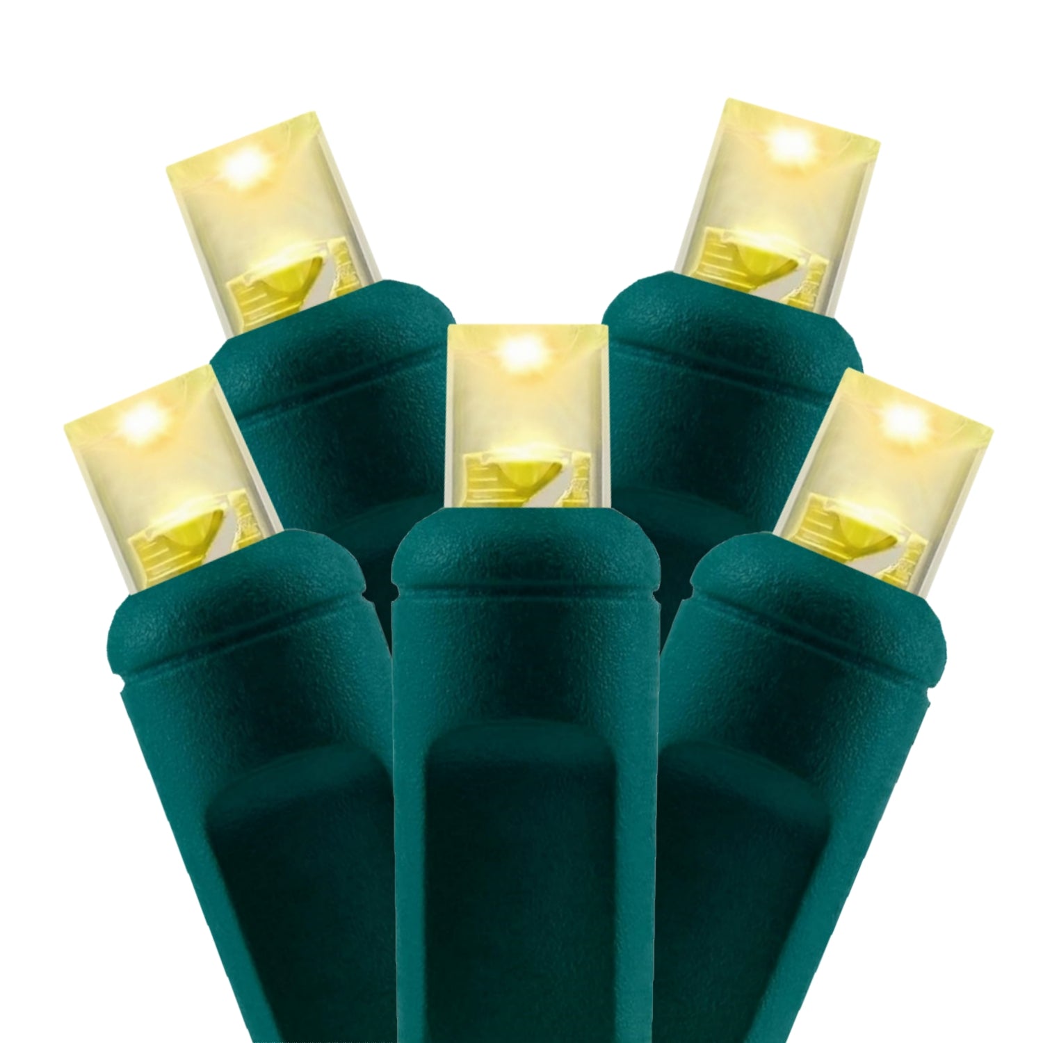 Commercial Grade Warm White 5mm Wide Angle LED Christmas Lights on Green Wire