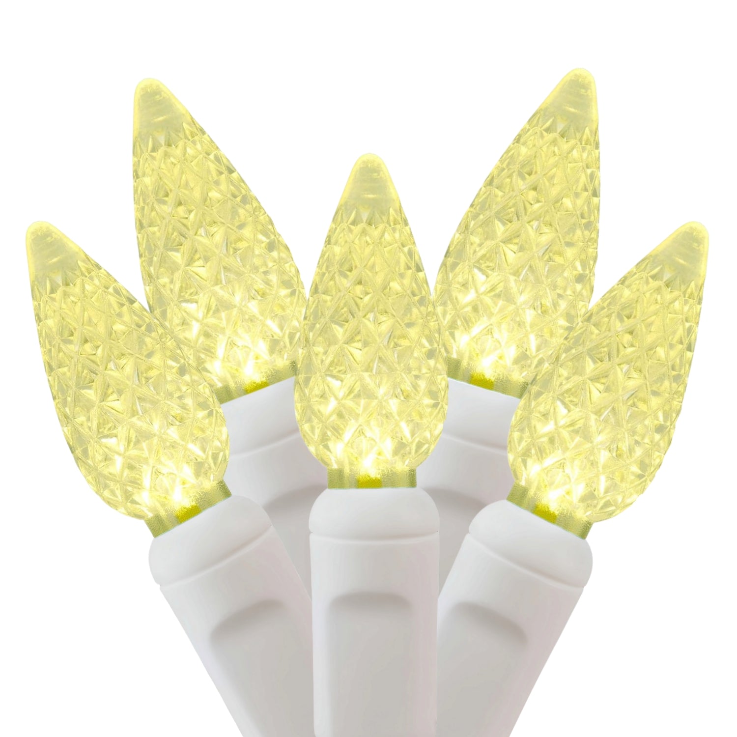 Commercial Grade Warm White C6 LED Christmas Lights on White Wire