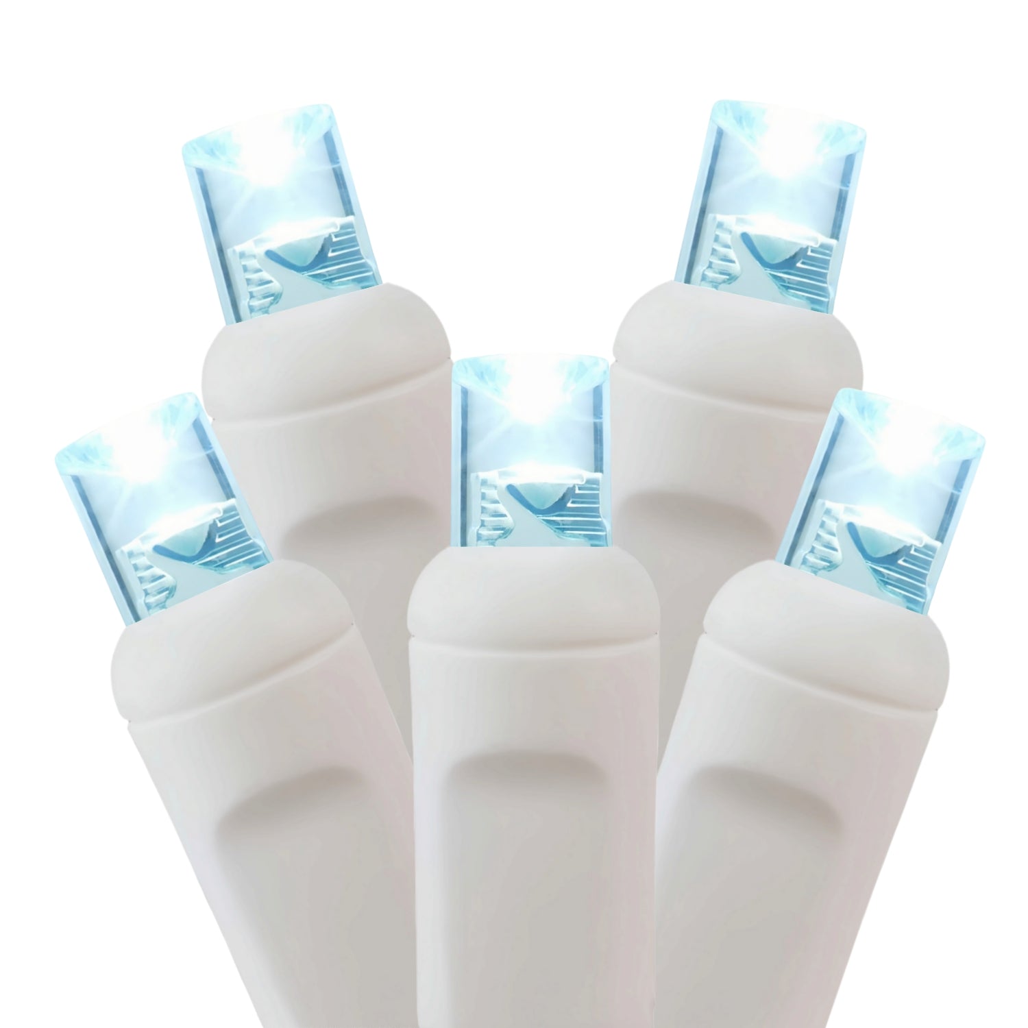 Commercial Grade Cool White 5mm Wide Angle LED Christmas Lights on White Wire