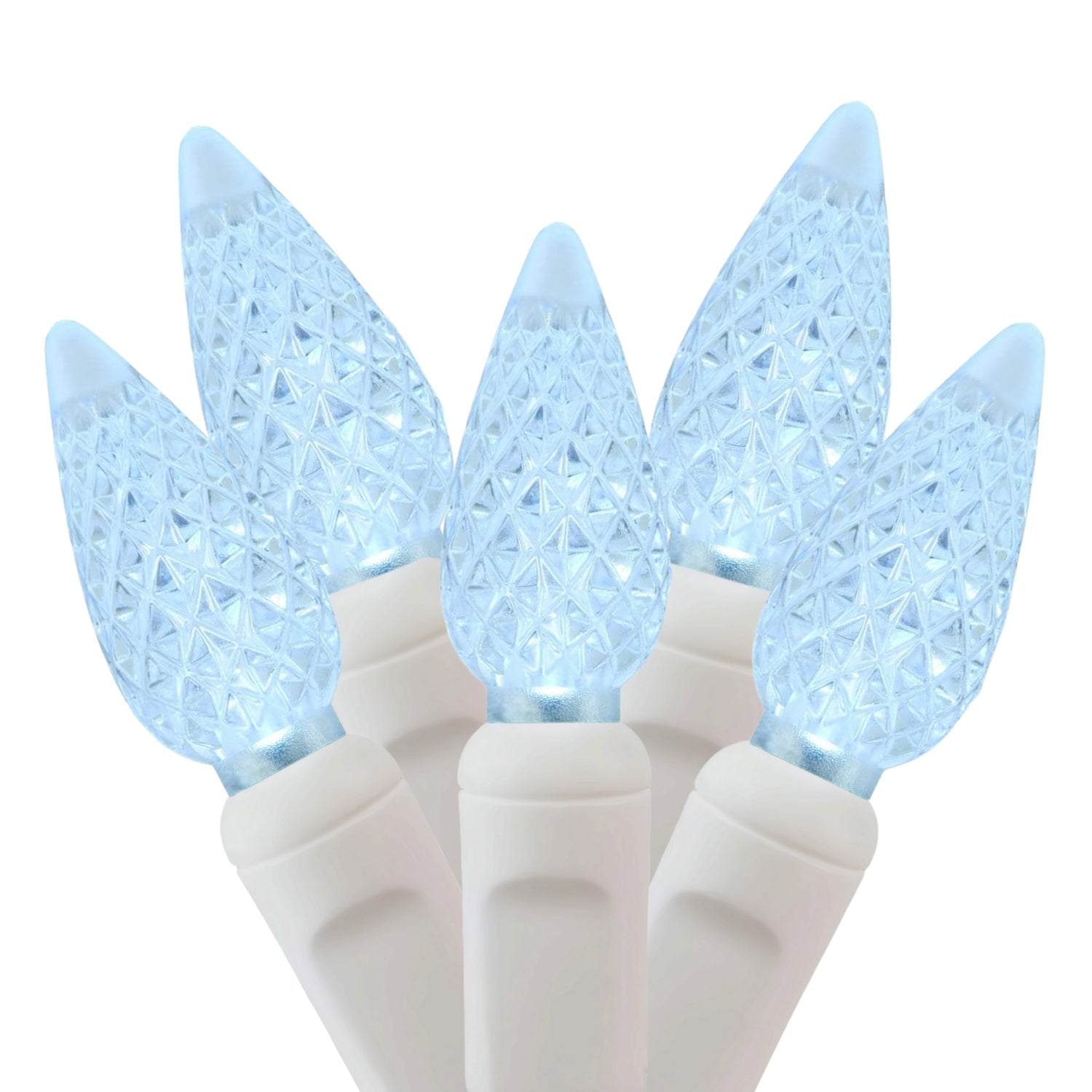 Commercial Grade Cool White C6 LED Christmas Lights on White Wire