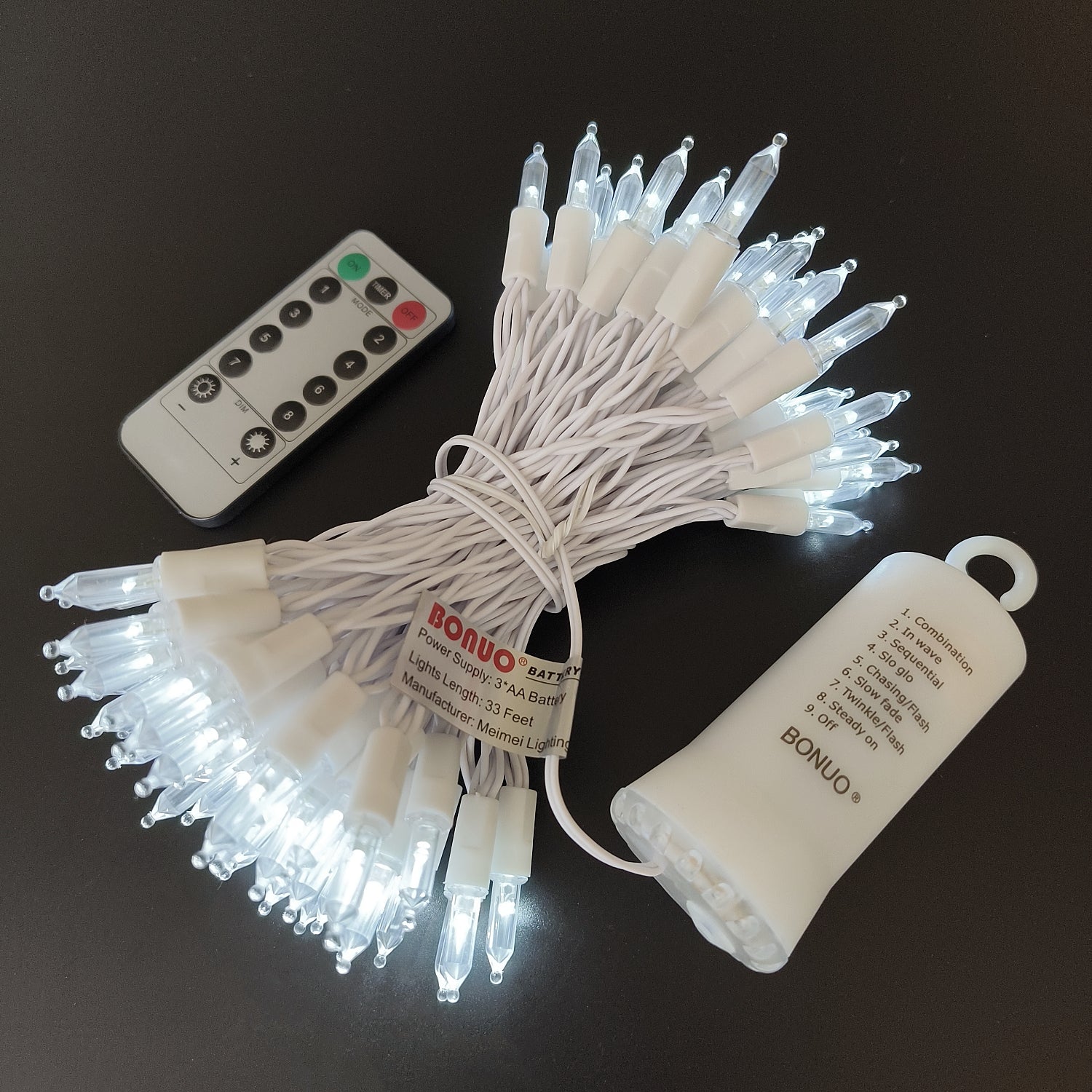 100 LED Battery Operated Mini Christmas Lights Indoor with Remote Timer in White