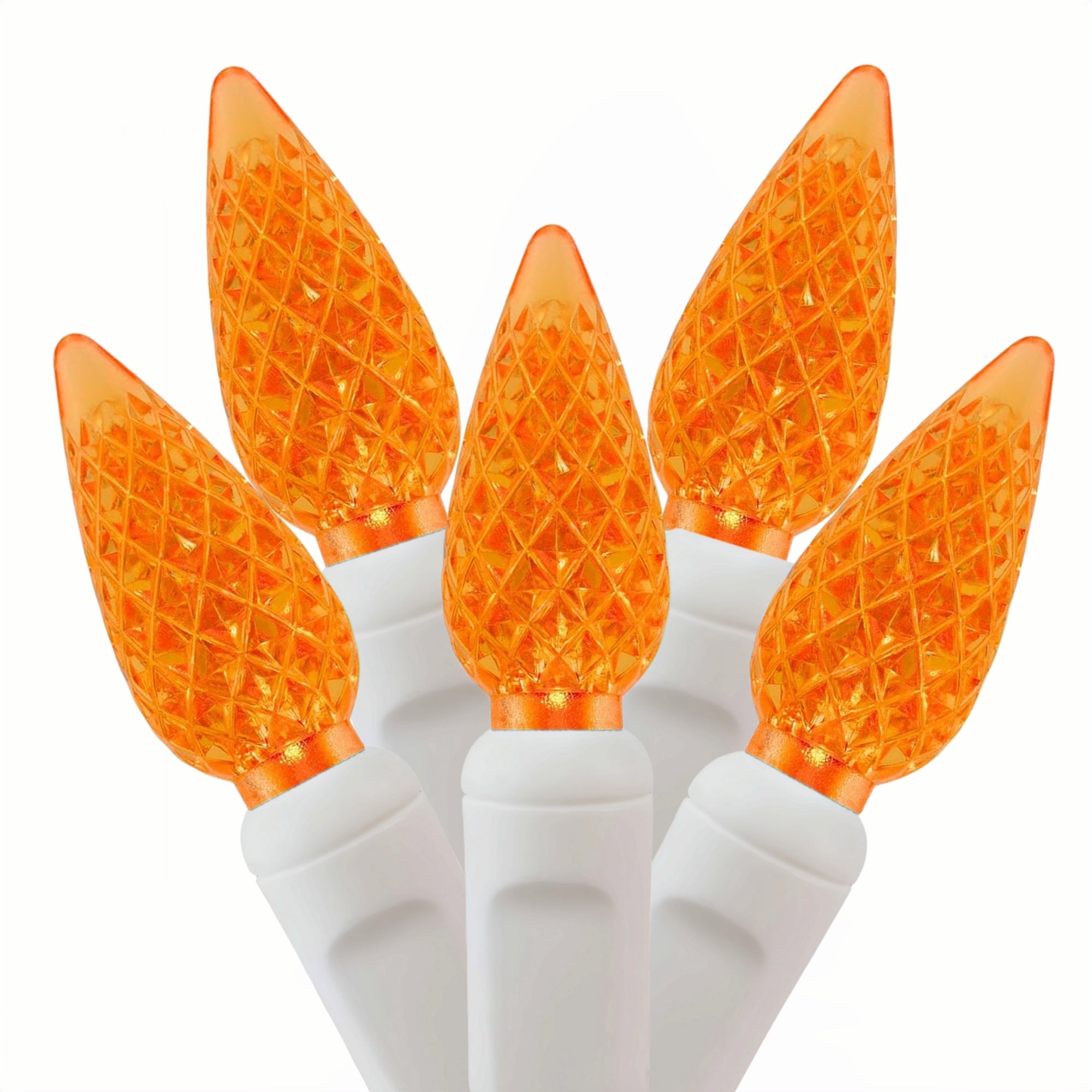 Commercial Grade Yellow C6 LED Christmas Lights on White Wire