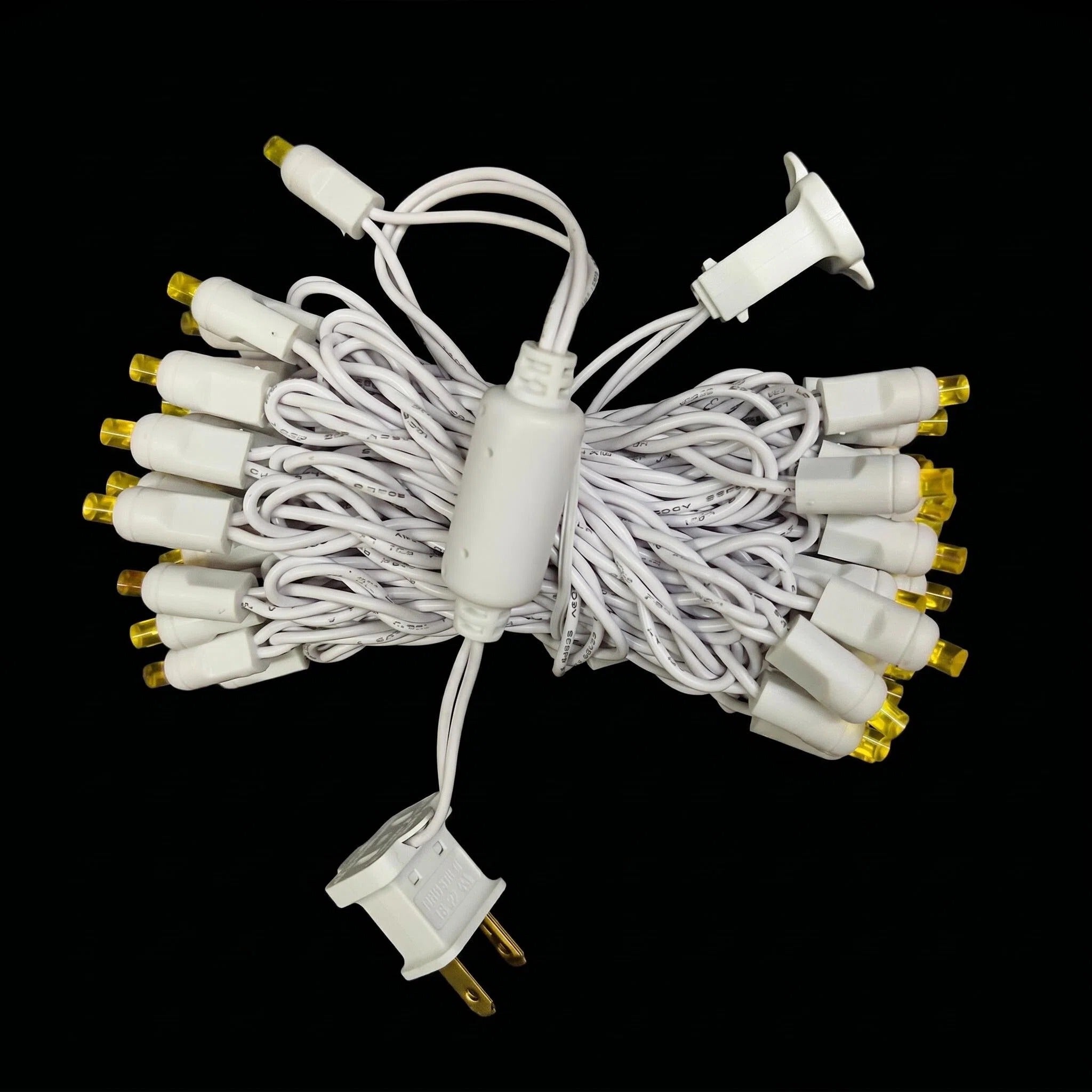 Commercial Grade Yellow 5mm Wide Angle LED Christmas Lights on White Wire