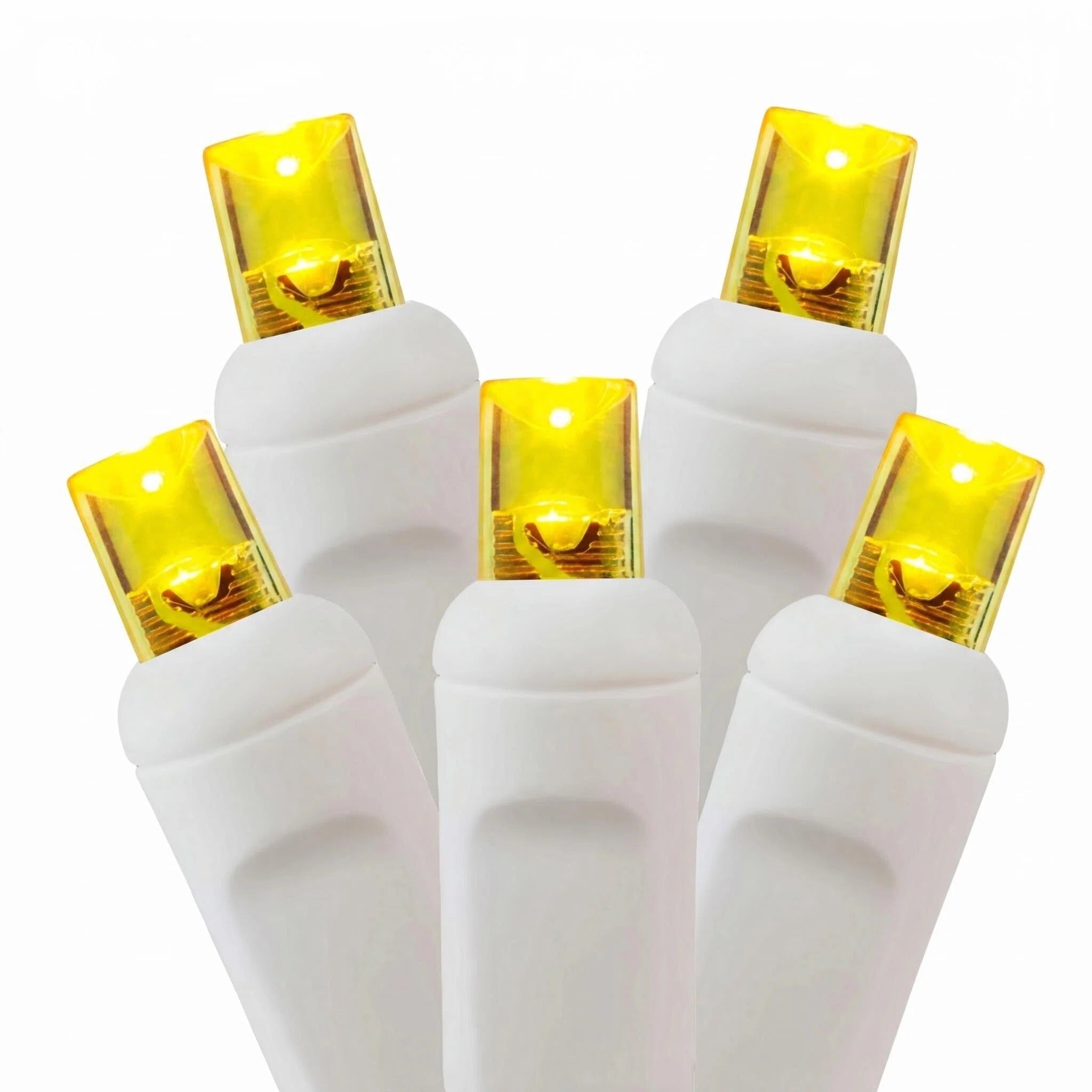 Commercial Grade Yellow 5mm Wide Angle LED Christmas Lights on White Wire