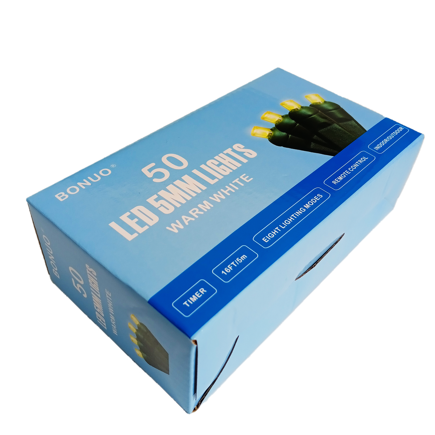 50 Count Warm White LED Christmas Lights Battery Operated on Green Wire