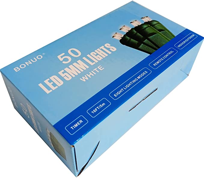 50 Count Outdoor LED Christmas Lights Battery Operated on Green Wire