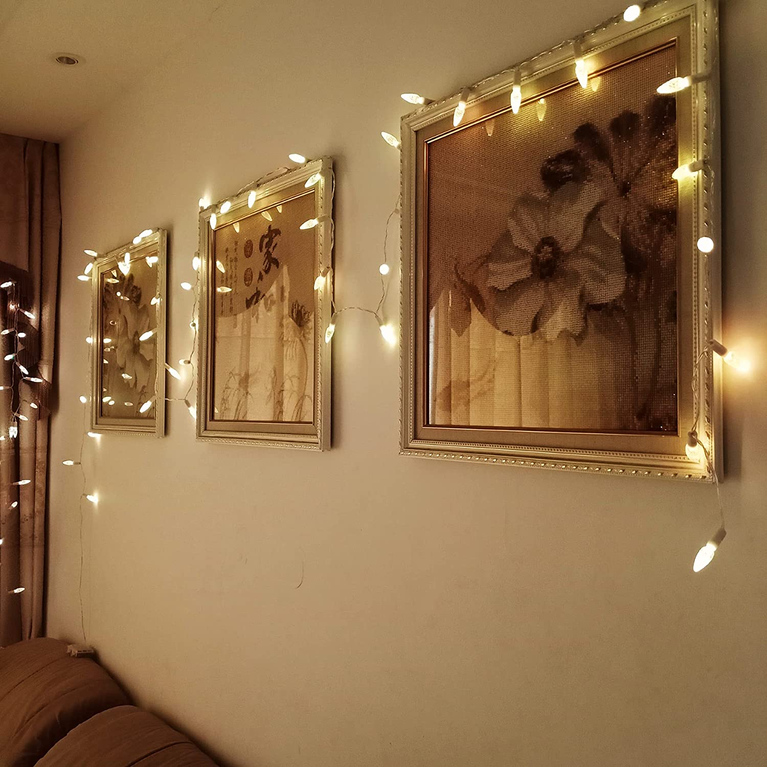 50 LED RGB Color Changing C6 Christmas String Lights USB Plug-in on White Wire