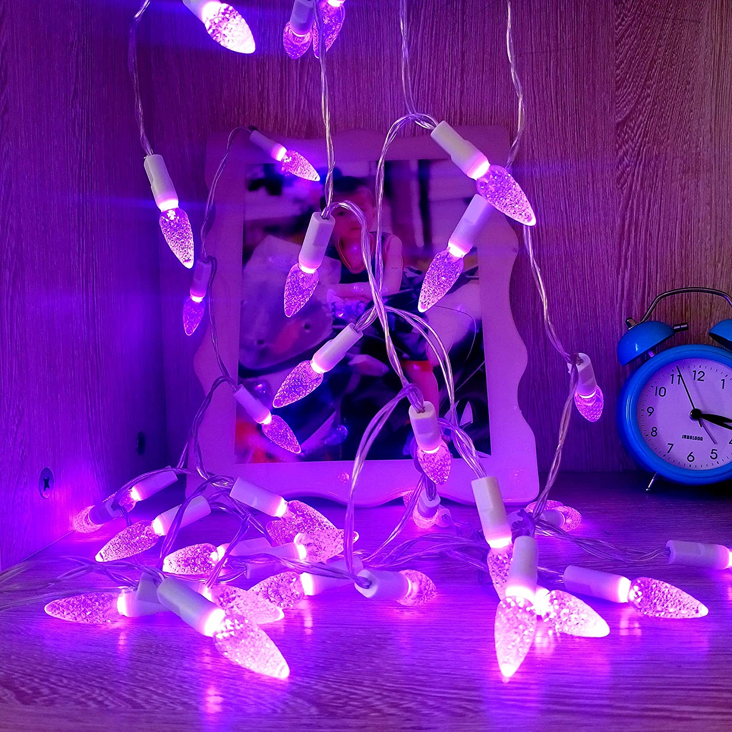 50 LED RGB Color Changing C6 Christmas String Lights USB Plug-in on White Wire