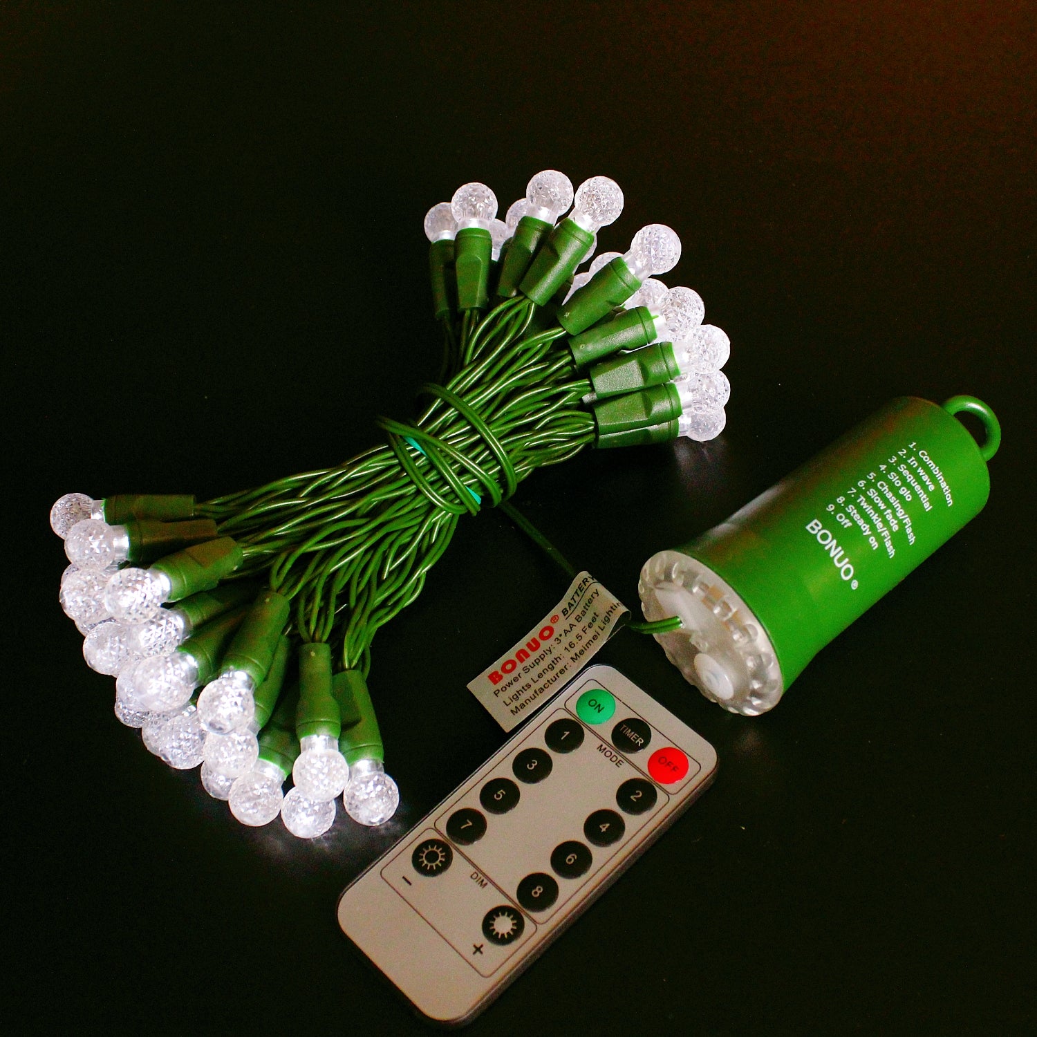 50 Count White G12 Christmas Lights Battery Operated on Green Wire