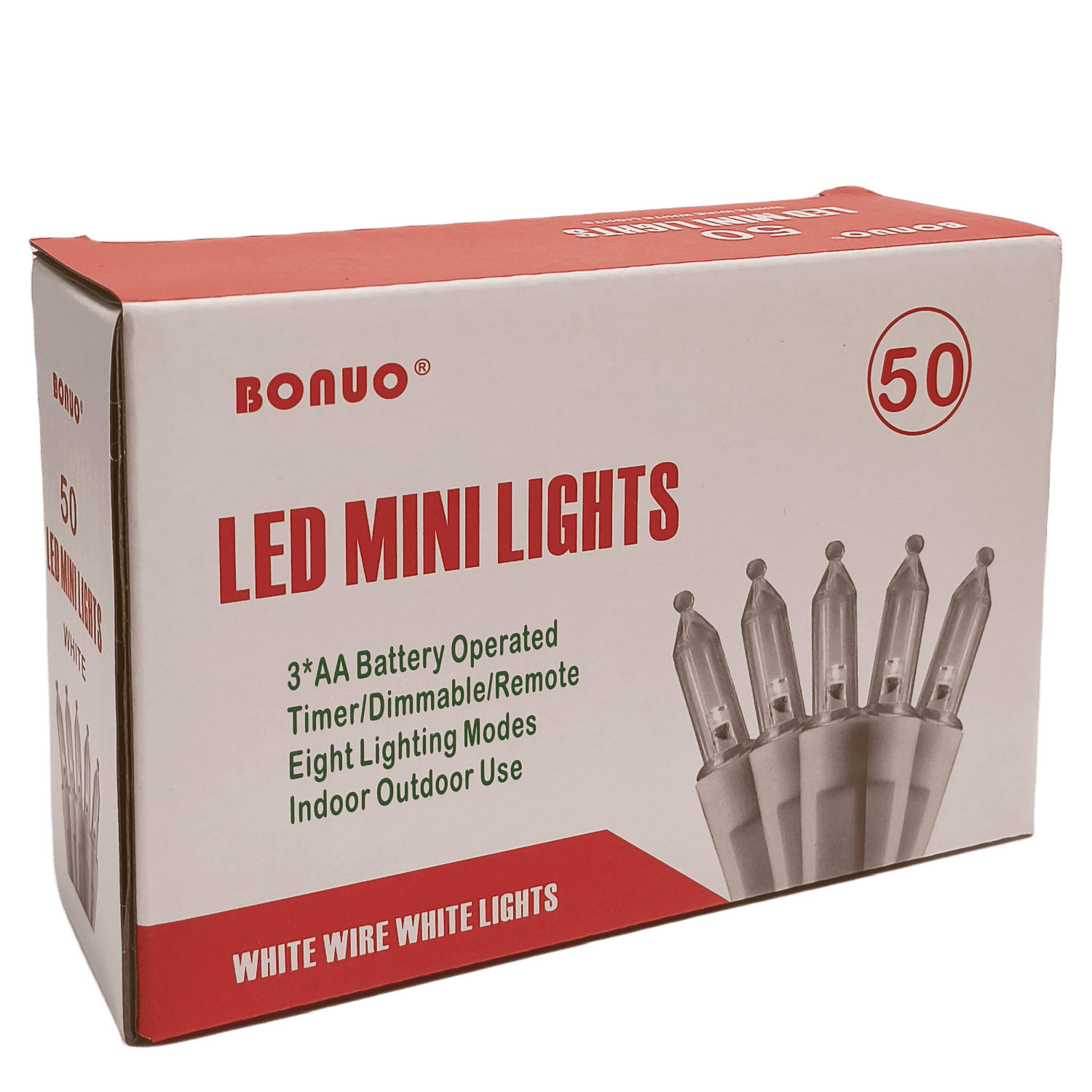 50 LED Battery Operated Mini Christmas Lights Indoor with Remote Timer in White