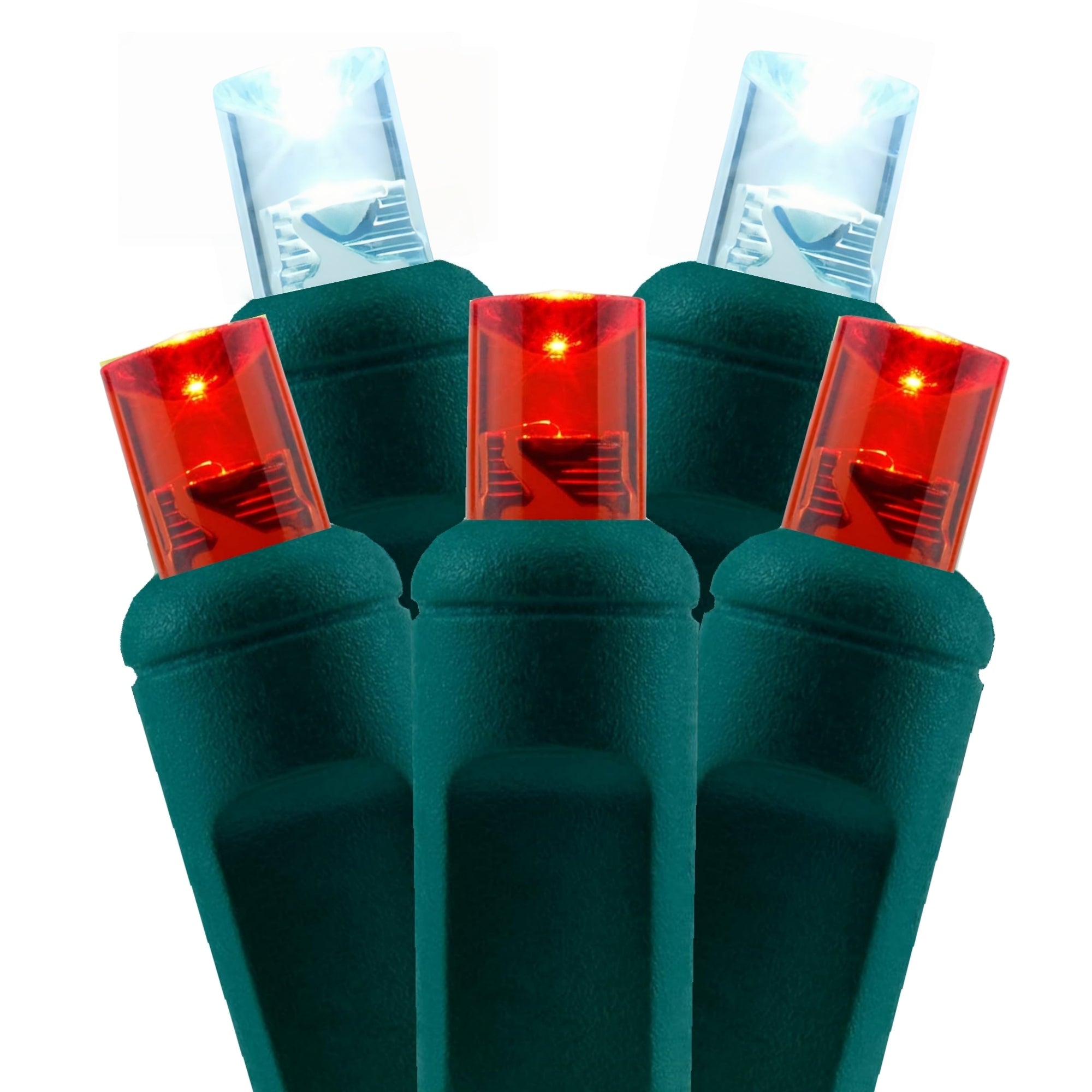 Commercial Grade Red White 5mm Wide Angle LED Christmas Lights on Green Wire