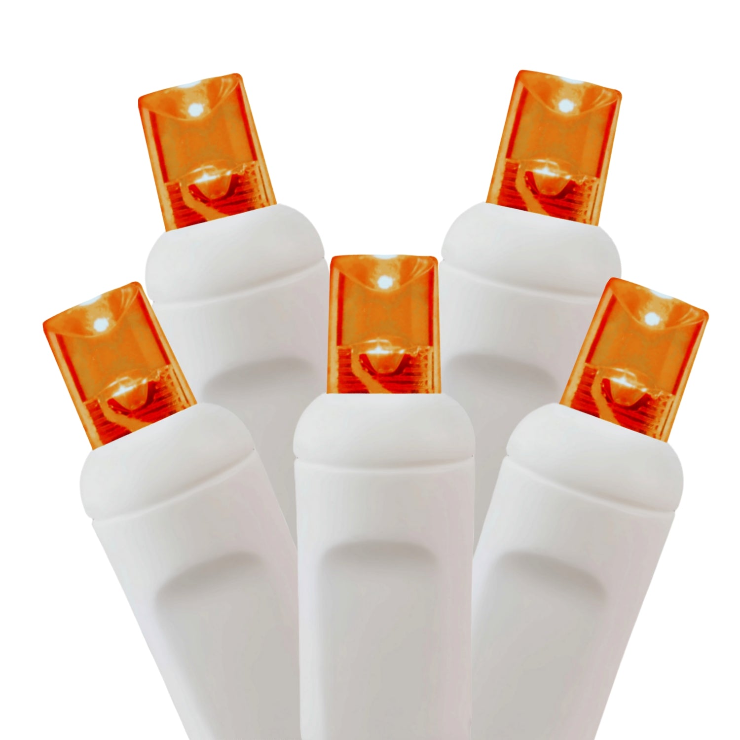 Commercial Grade Orange 5mm Wide Angle LED Christmas Lights on White Wire