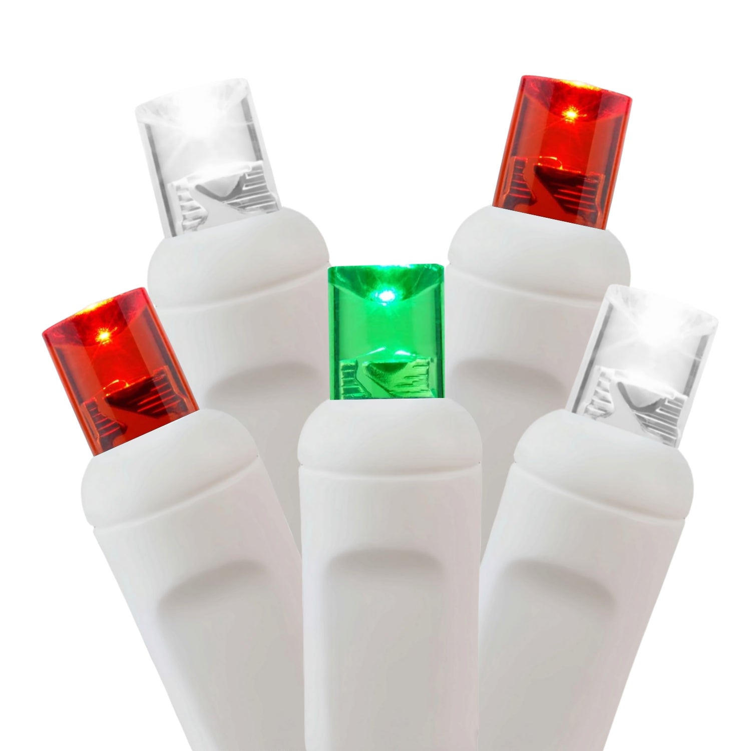 Commercial Grade Red Green White 5mm Wide Angle LED Christmas Lights on White Wire