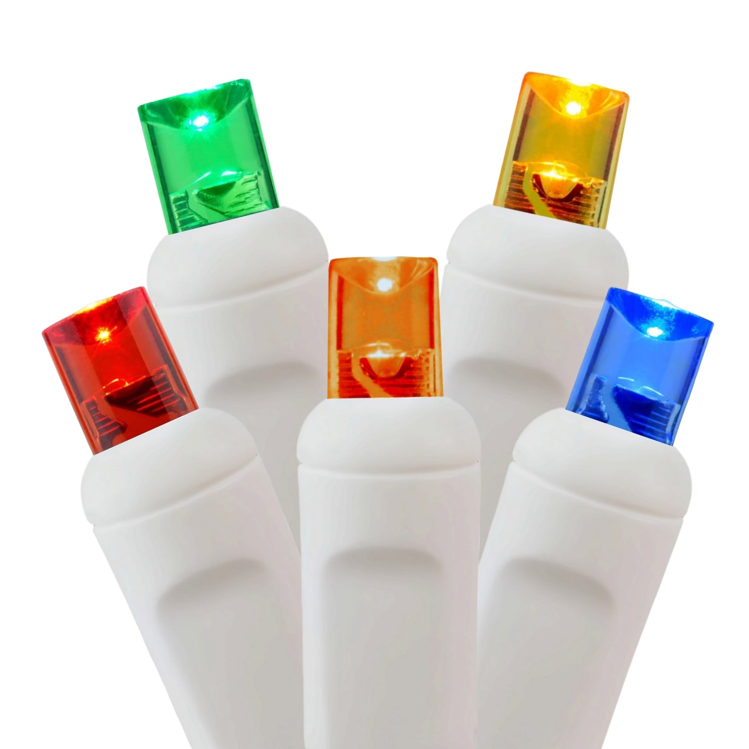 Commercial Grade Multi color White 5mm Wide Angle LED Christmas Lights on White Wire