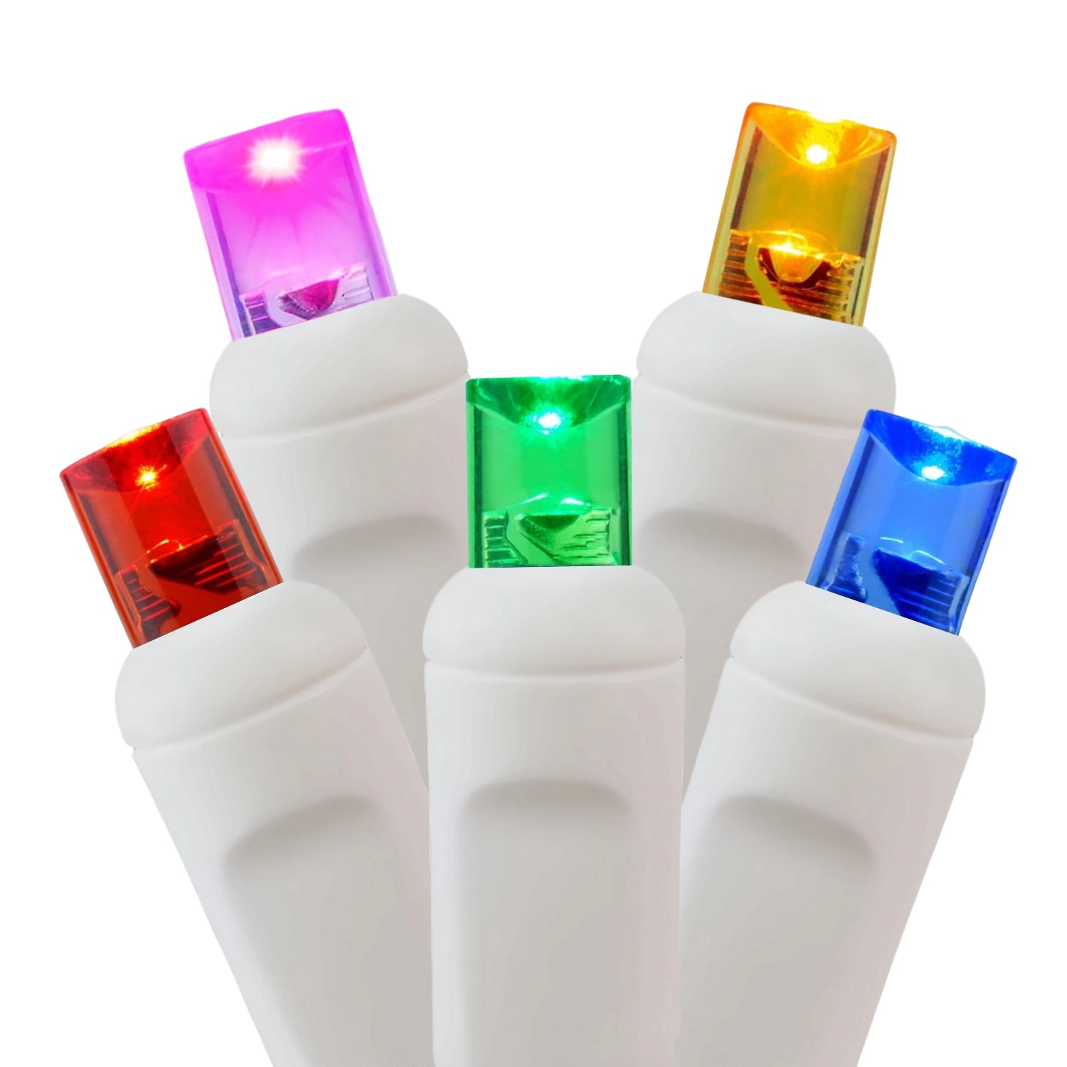Commercial Grade Multicolor White 5mm Wide Angle LED Christmas Lights on White Wire