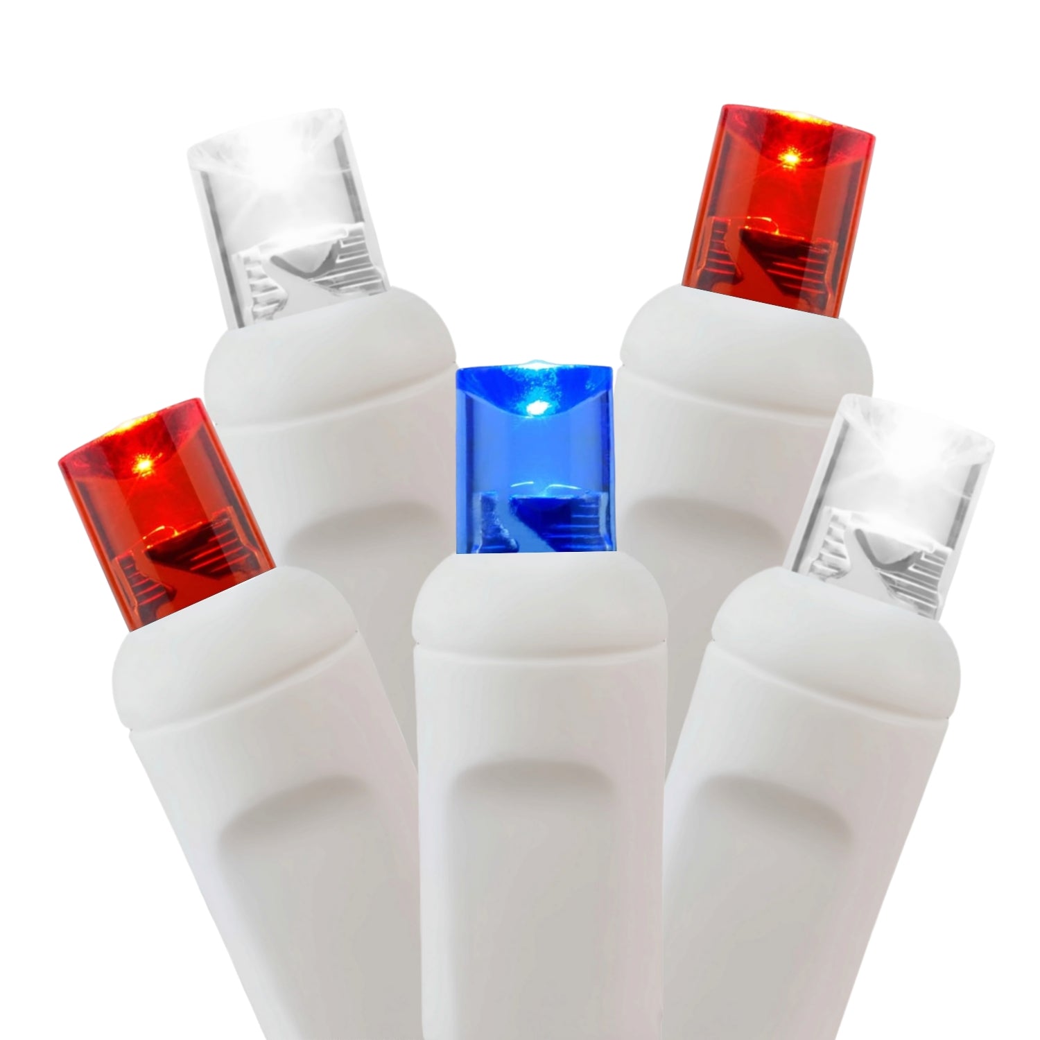 Commercial Grade Red Blue White 5mm Wide Angle LED Christmas Lights on White Wire
